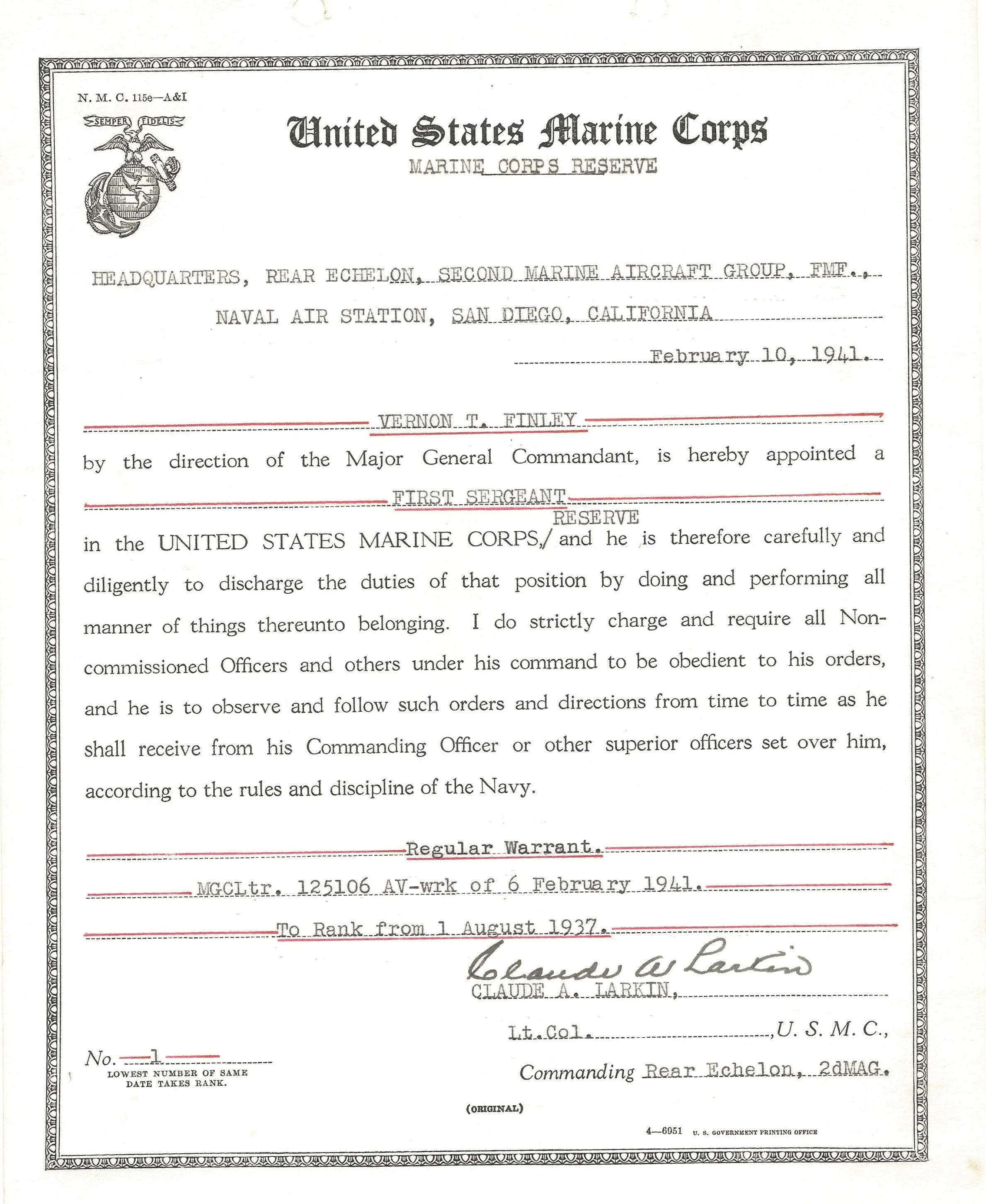 Original WWI U.S. Marine Corps 1st Battalion 5th Marines Company Runner Named Grouping - Vernon Finely