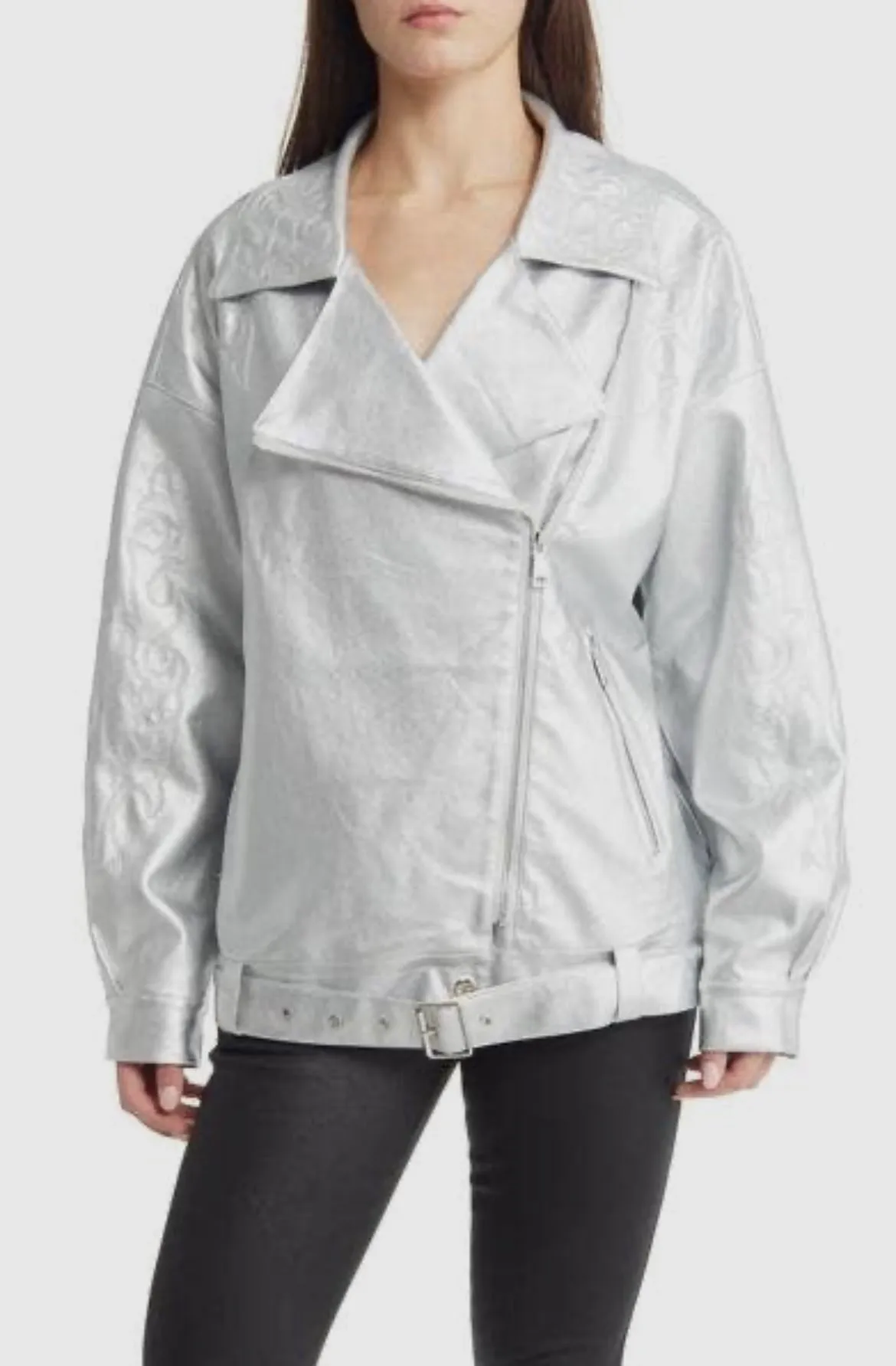 Oversized Moto Silver Jacket