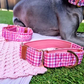 Personalised Martingale Collar - Pink and Purple Gingham Neoprene Padded