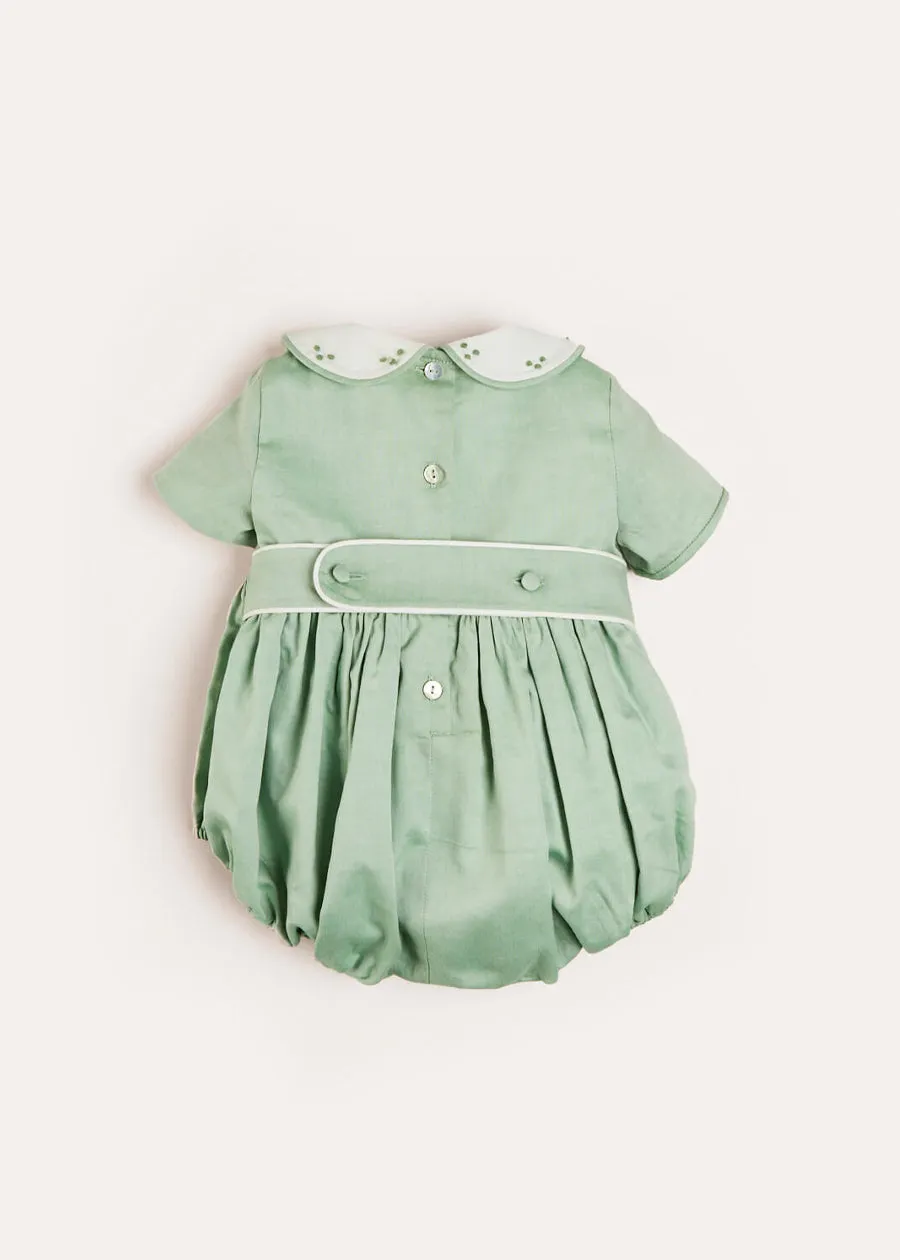 Peter Pan Collar Hand Smocked Short Sleeve Romper in Green (6mths-2yrs)