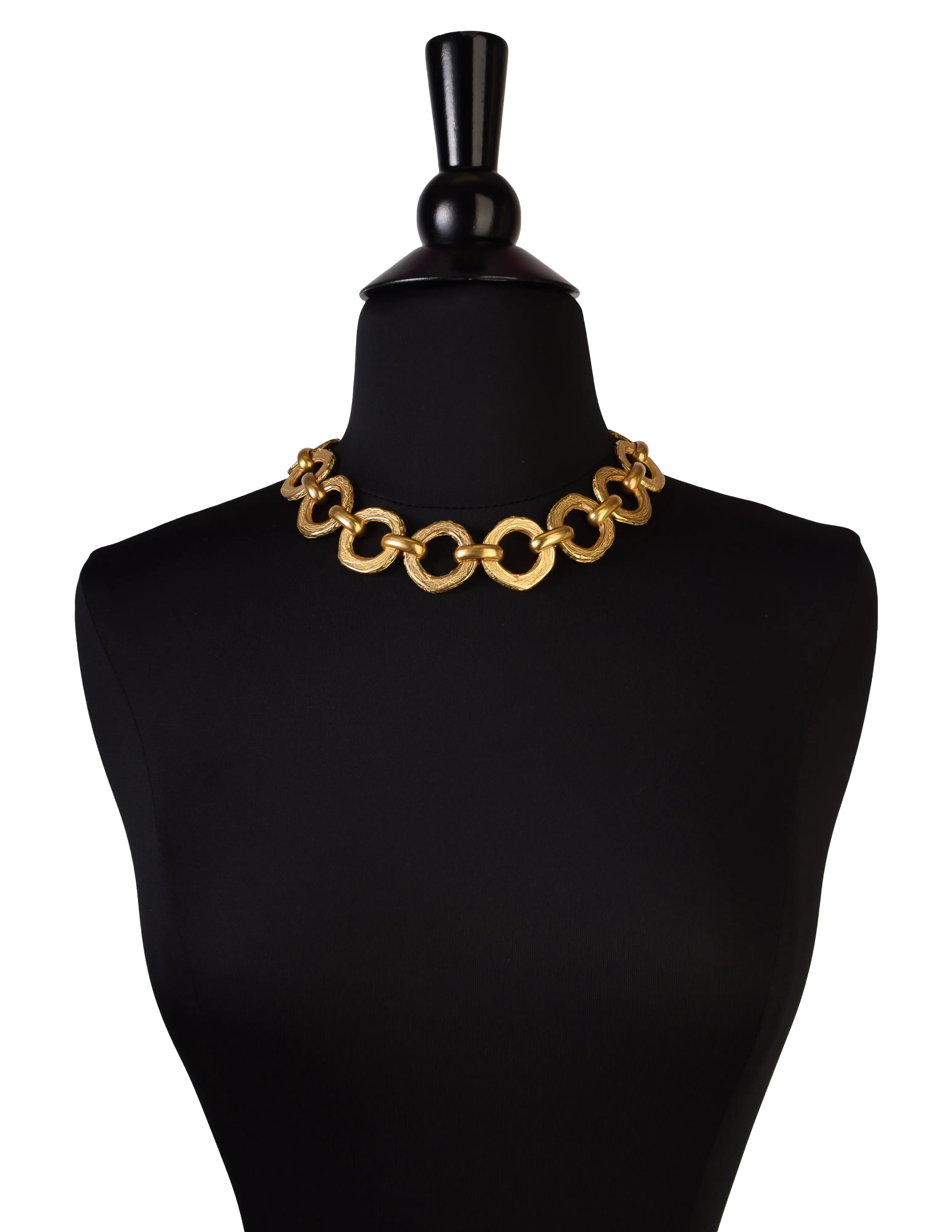 Pierre Cardin Vintage 1980s Artisanal Brushed Gold Round Link Chain Necklace