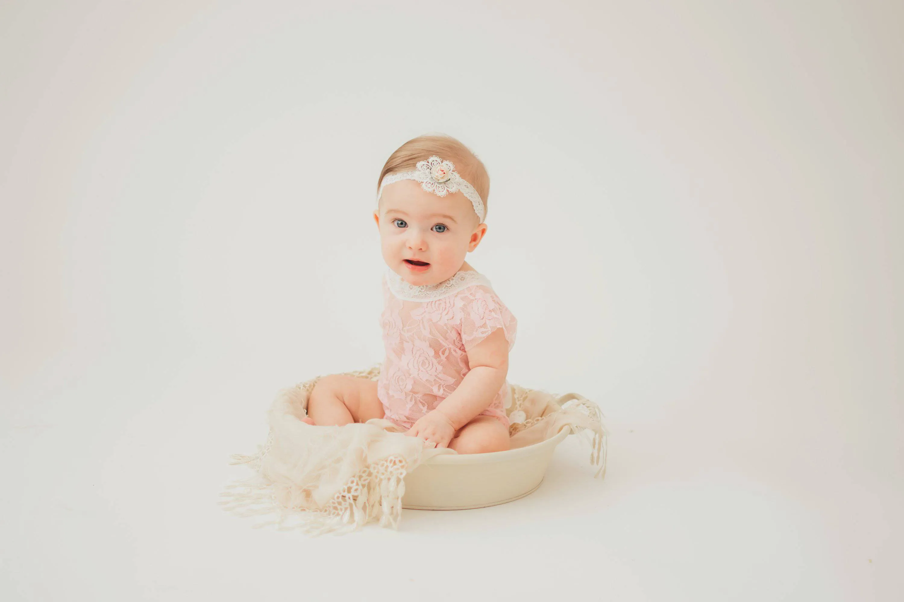 Pink Lace V-Back Newborn Romper with Ties