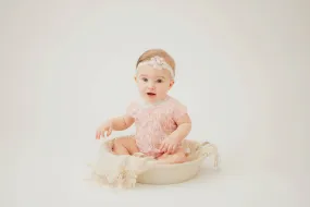 Pink Lace V-Back Newborn Romper with Ties