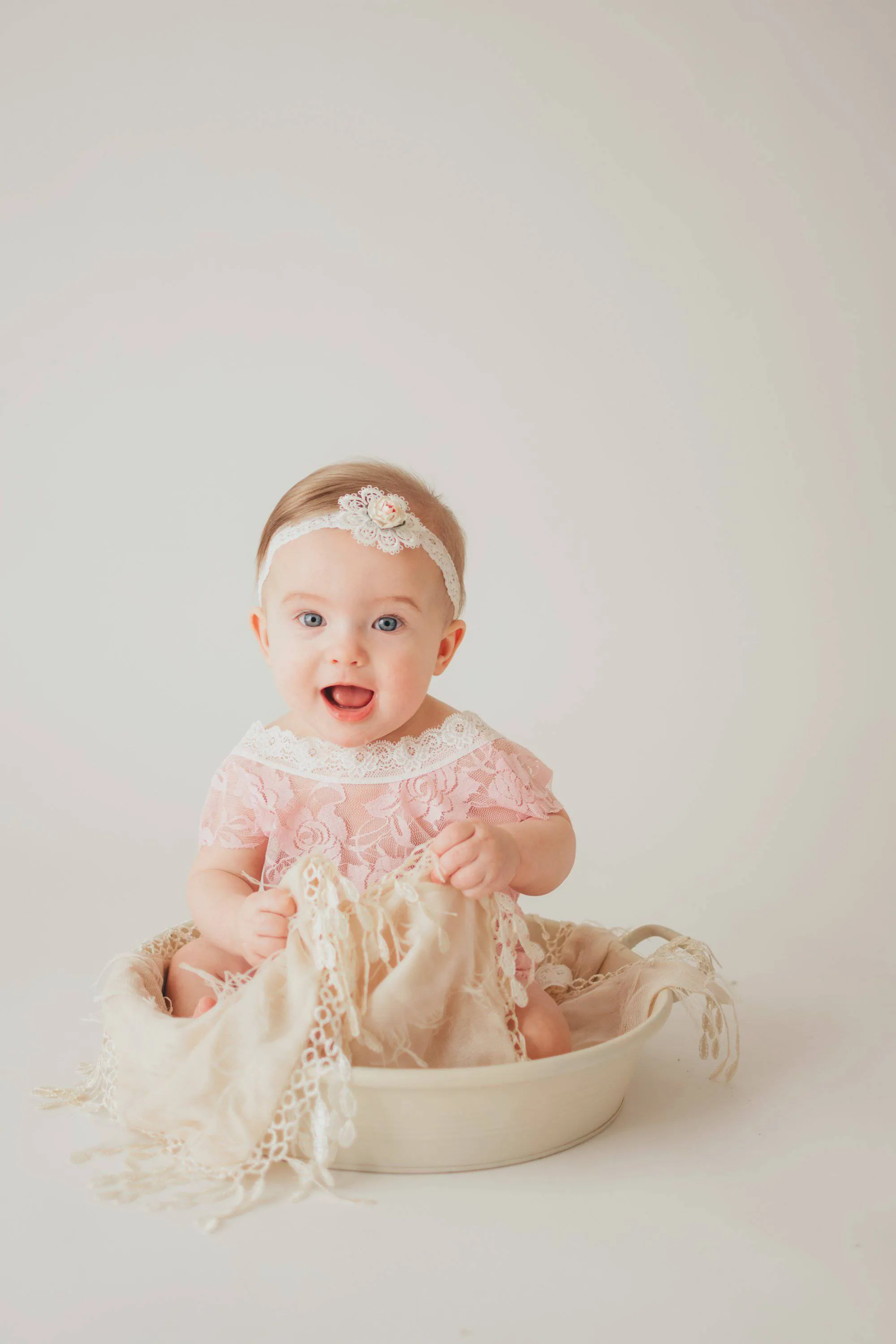 Pink Lace V-Back Newborn Romper with Ties