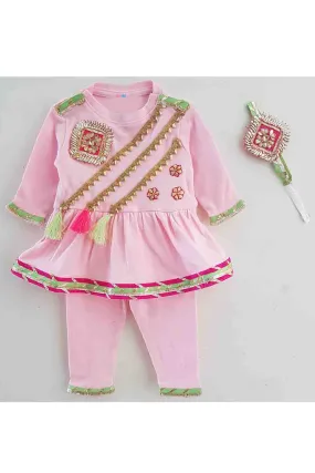 Pink peplum gota work romper for baby girls