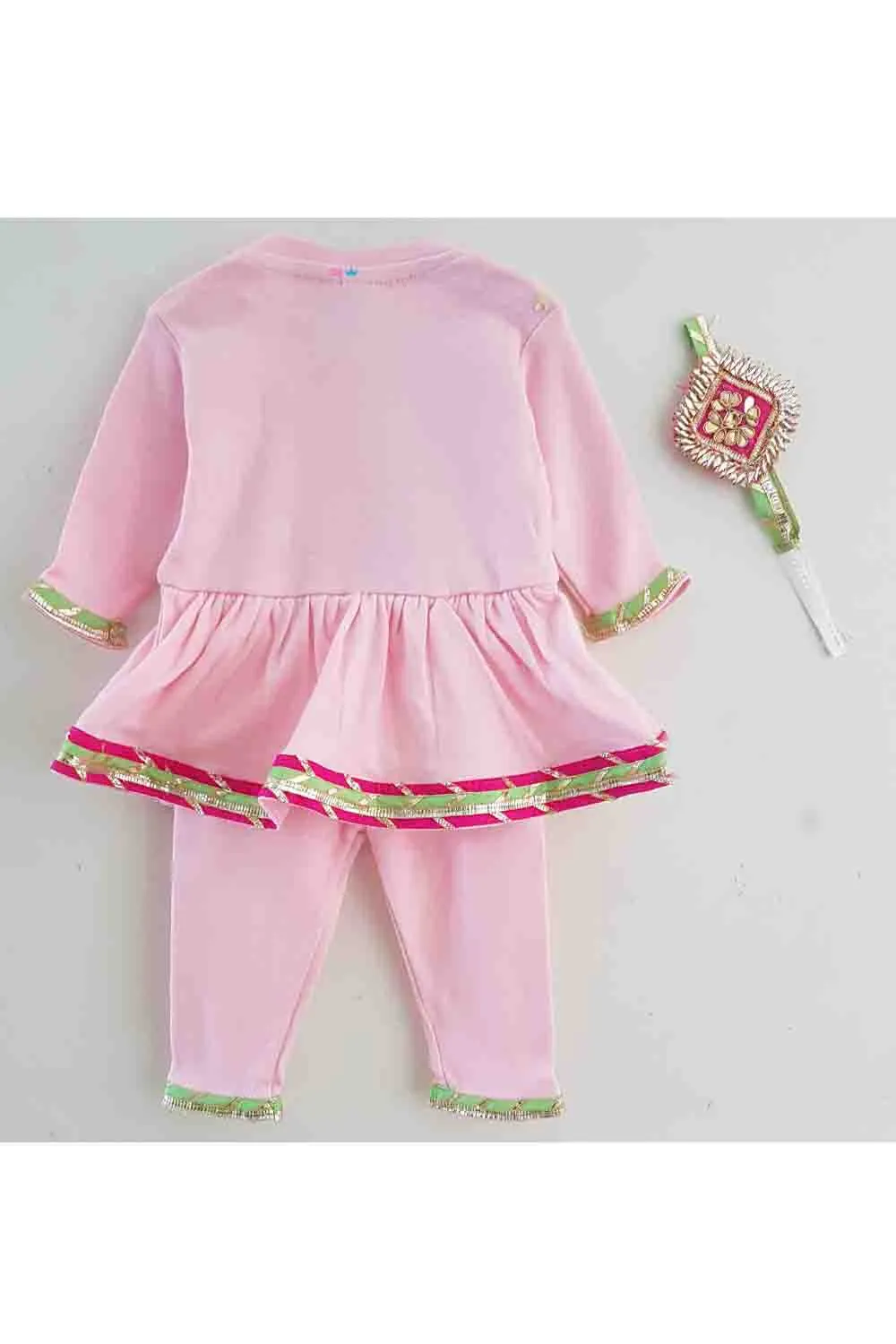 Pink peplum gota work romper for baby girls