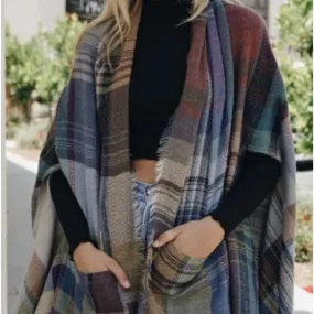 Plaid w Pockets Wrap open front Multicolor