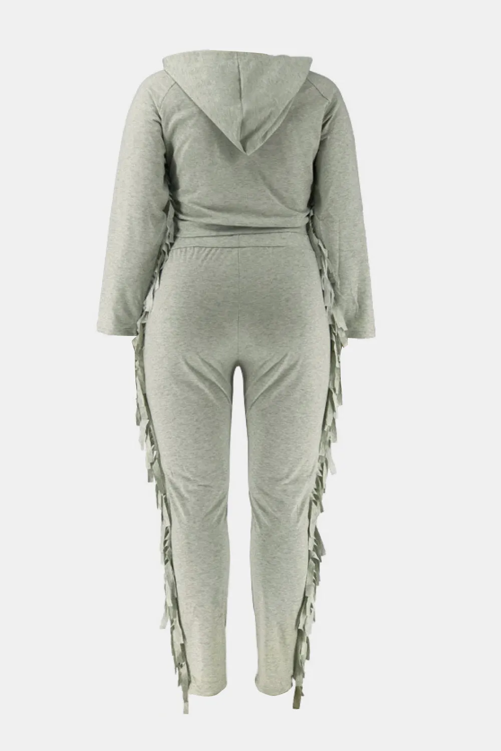 Plus Size Fringe Detail Hoodie and Sweatpants Set