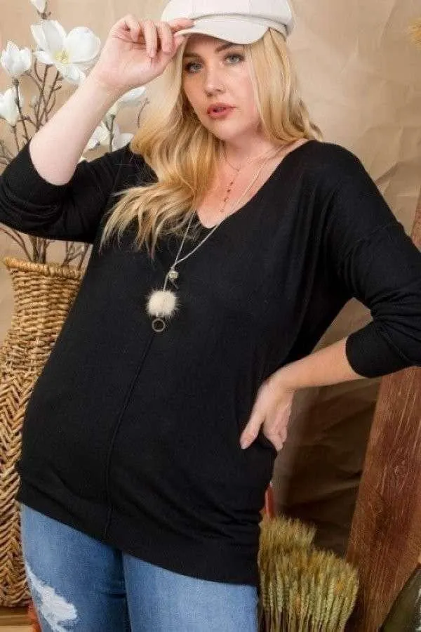 Plus Size V-Neck Hi-lo Sweater