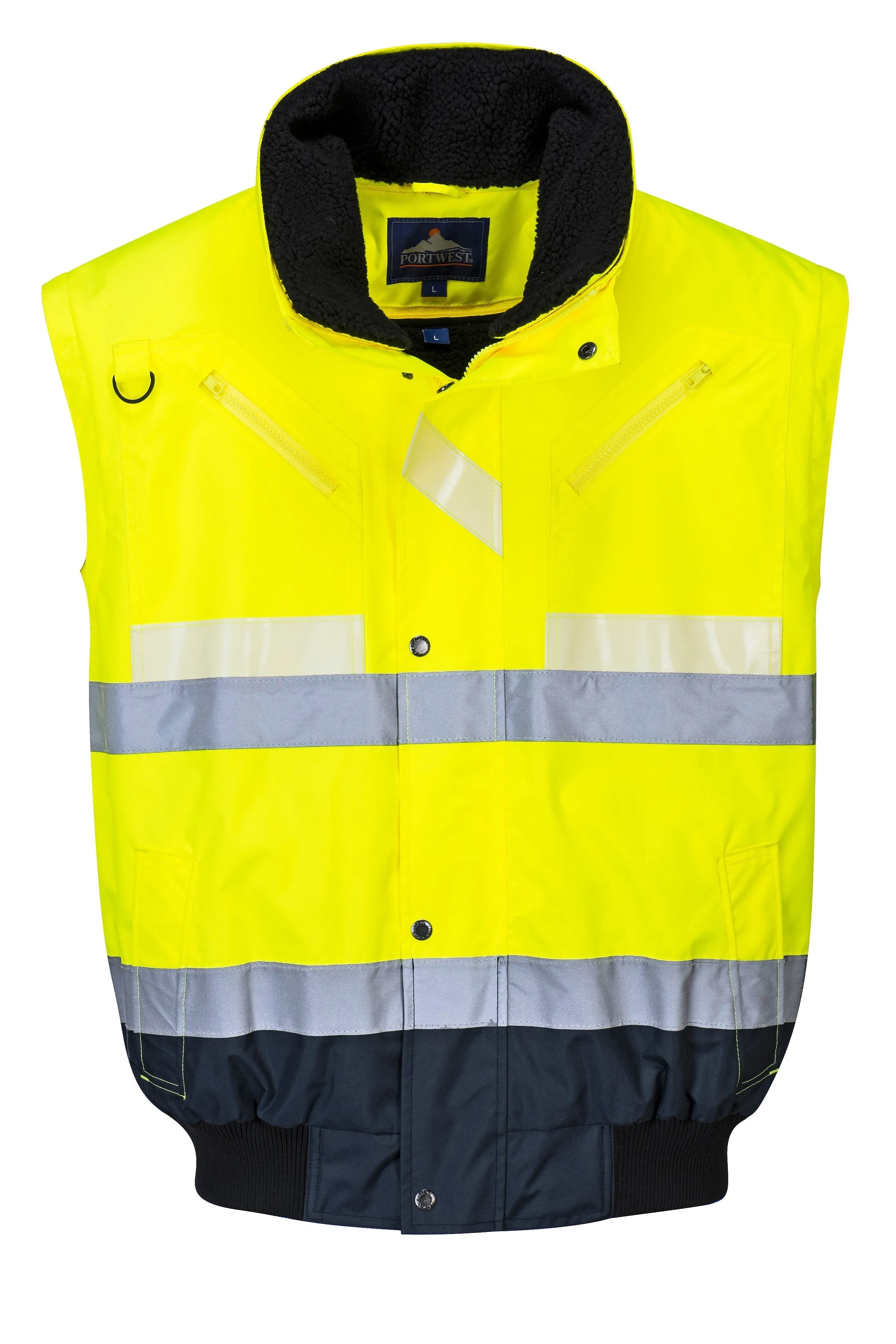 PORTWEST® Hi Vis Waterproof Winter Bomber Jacket With Detachable Sleeves - ANSI Class 3 - UC465