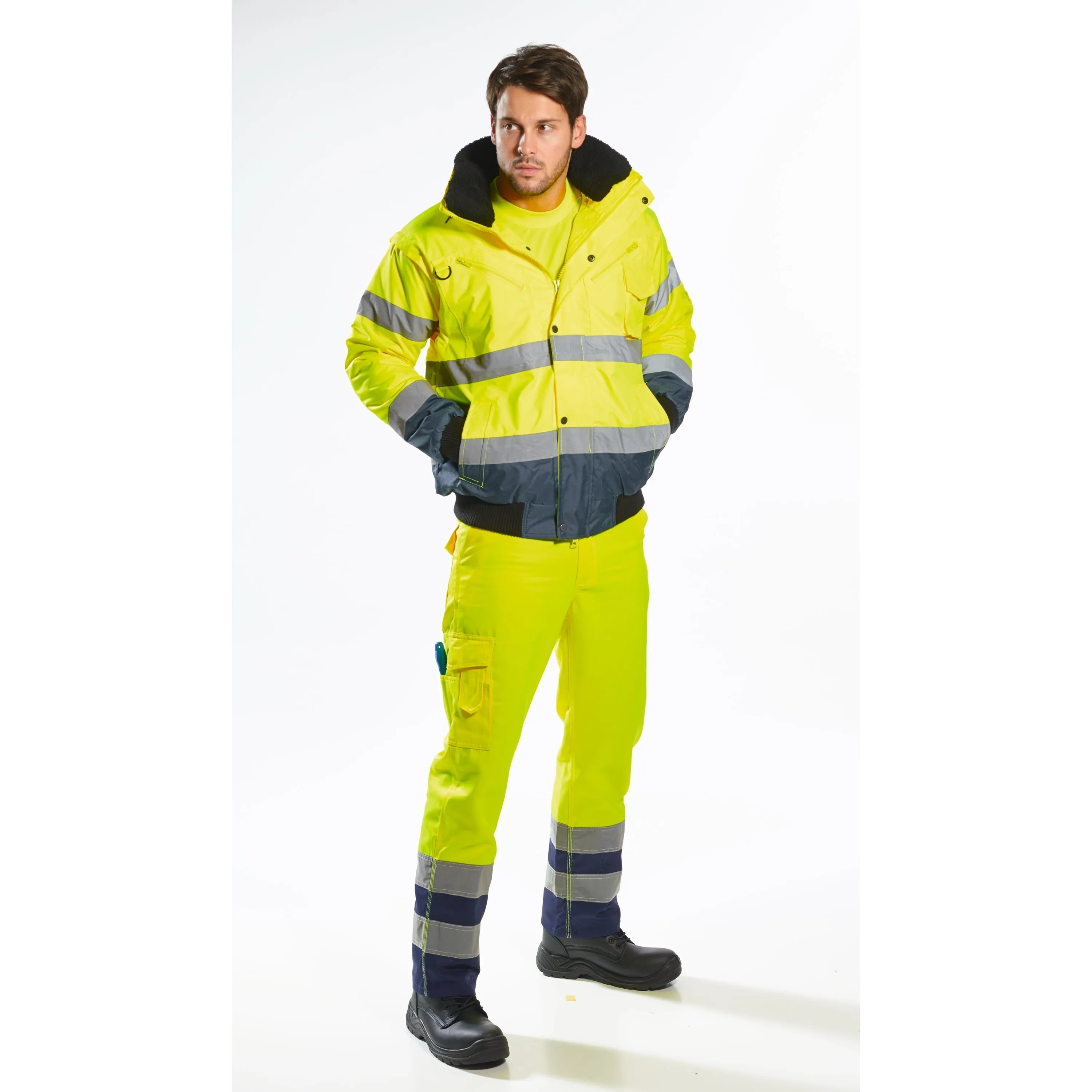 PORTWEST® Hi Vis Waterproof Winter Bomber Jacket With Detachable Sleeves - ANSI Class 3 - UC465