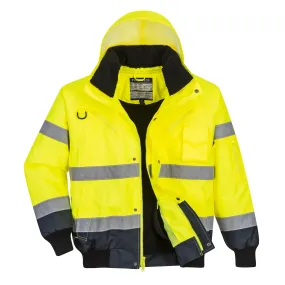 PORTWEST® Hi Vis Waterproof Winter Bomber Jacket With Detachable Sleeves - ANSI Class 3 - UC465