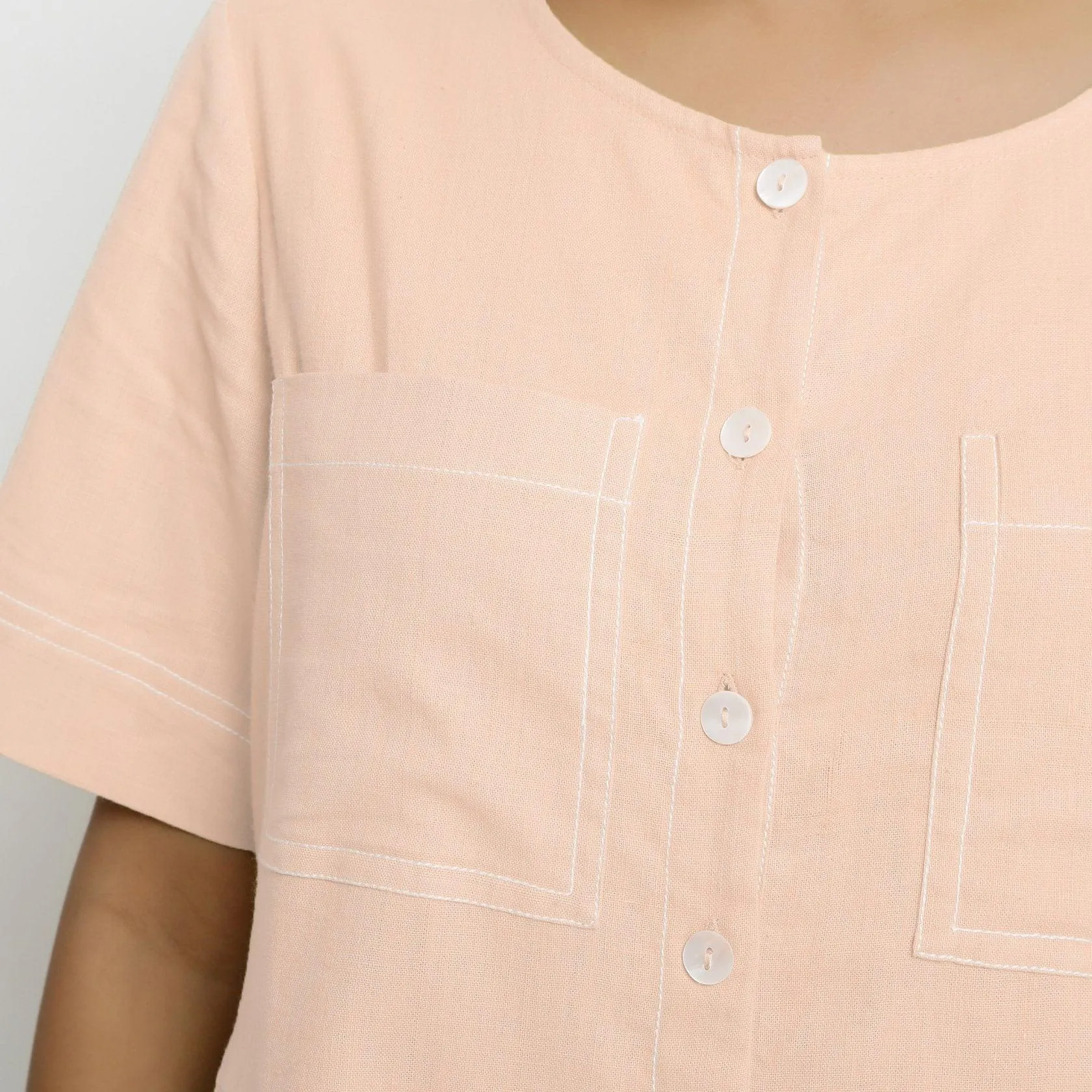 Powder Pink Button-Down Vegetable Dyed Cotton Romper