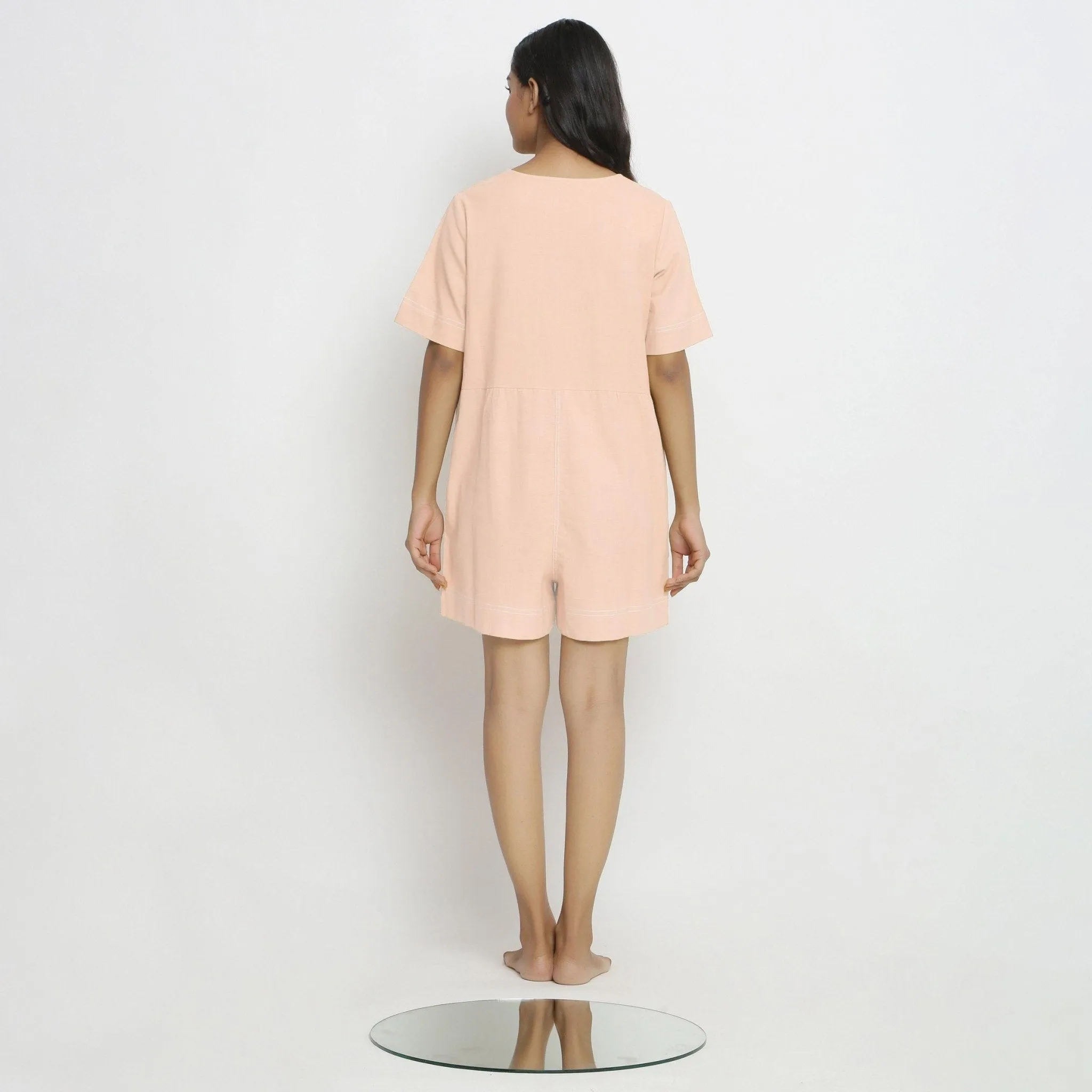 Powder Pink Button-Down Vegetable Dyed Cotton Romper