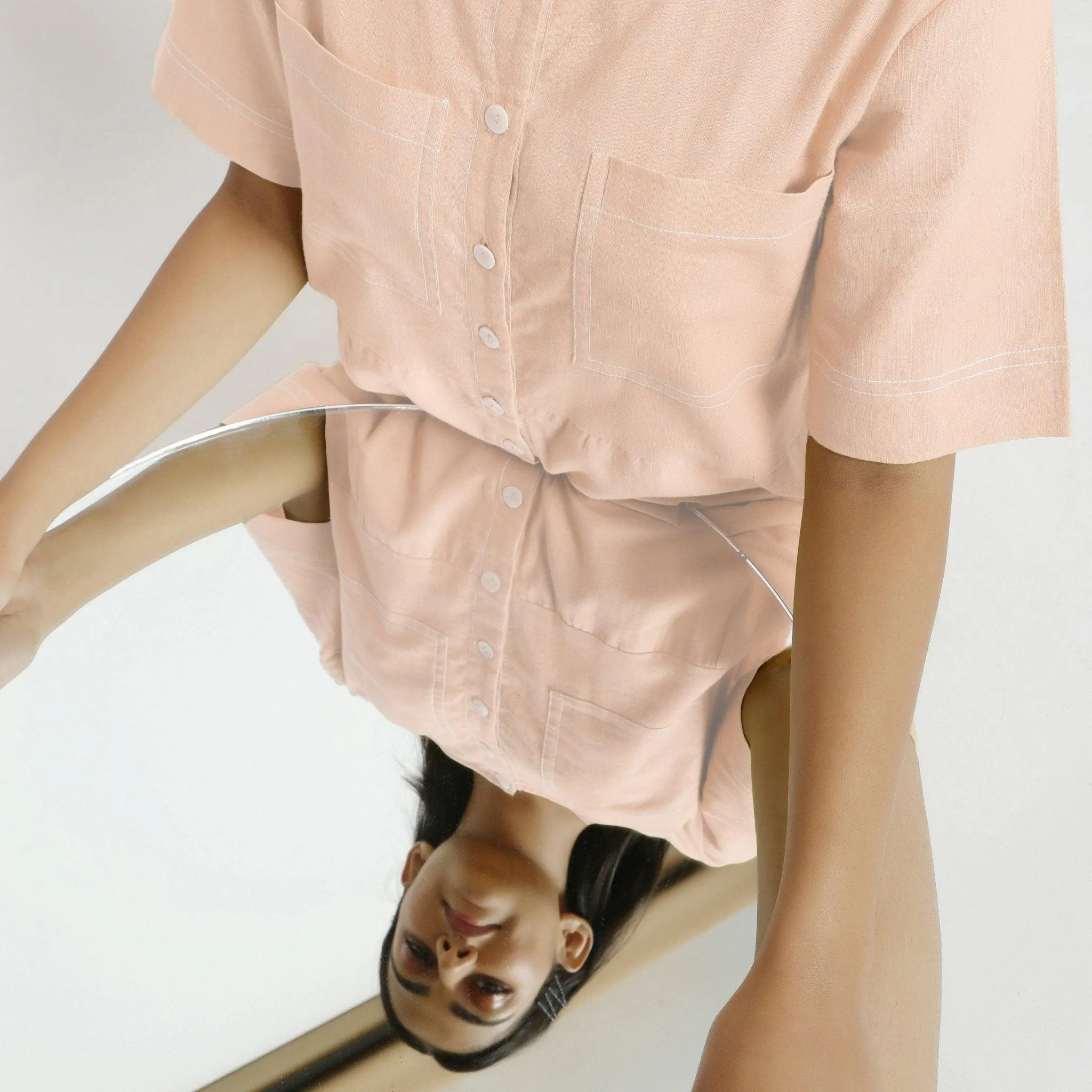 Powder Pink Button-Down Vegetable Dyed Cotton Romper