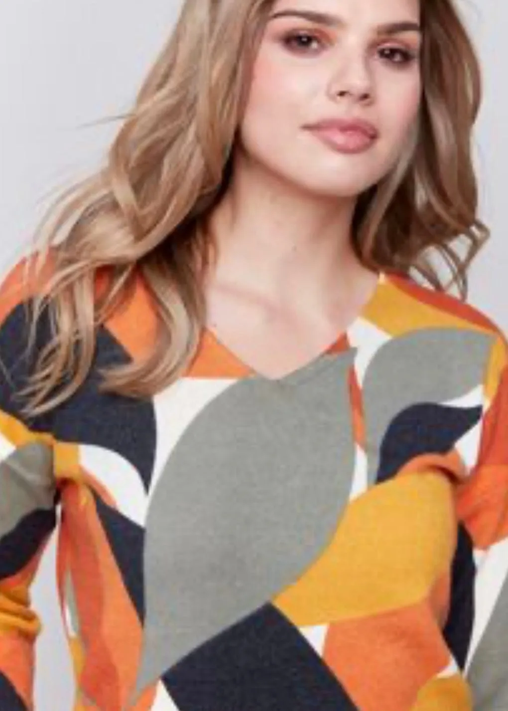 Printed Plushy V-Neck Sweater in Spruce