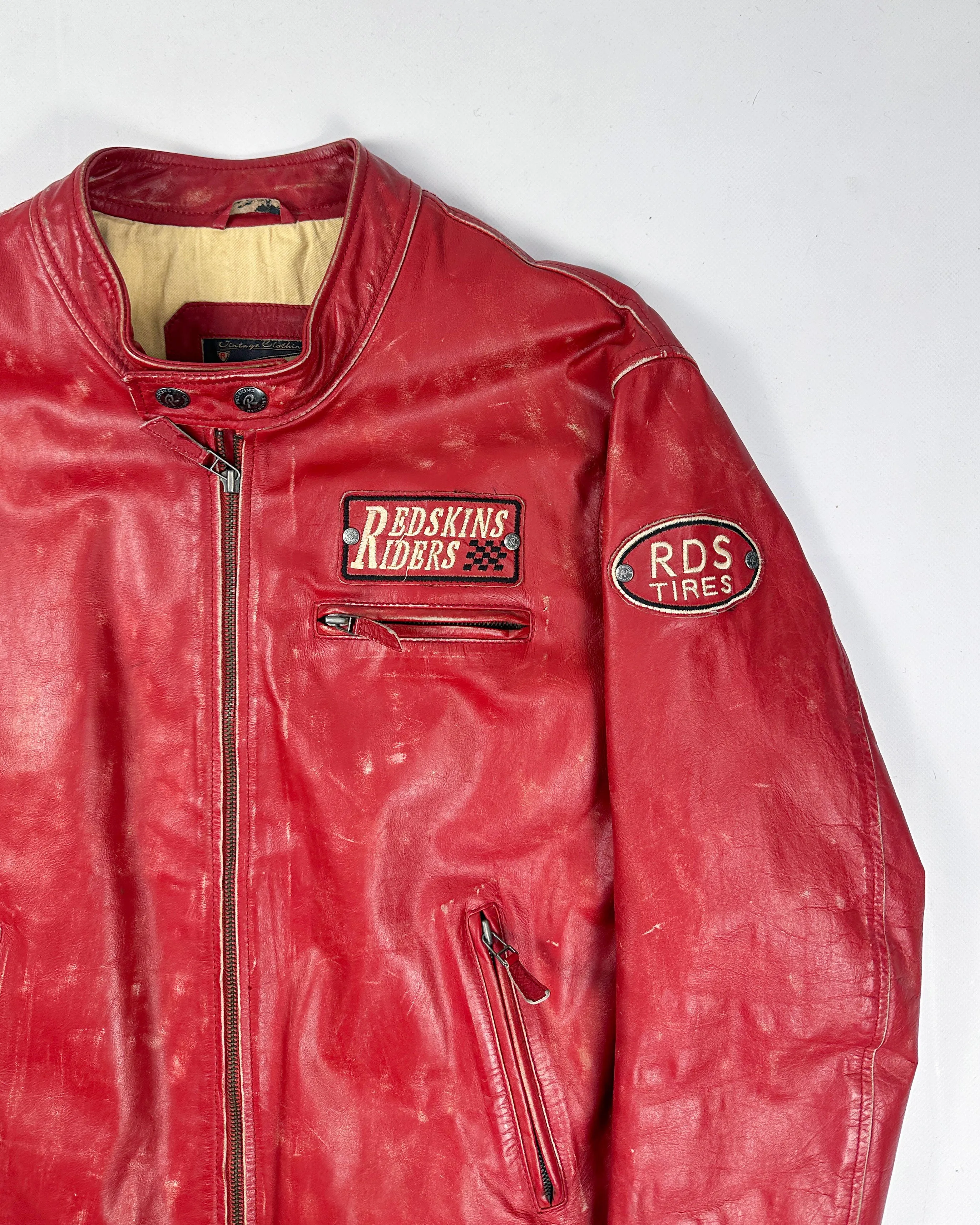 Redskins Red DIstressed Racing Leather Jacket 1990's