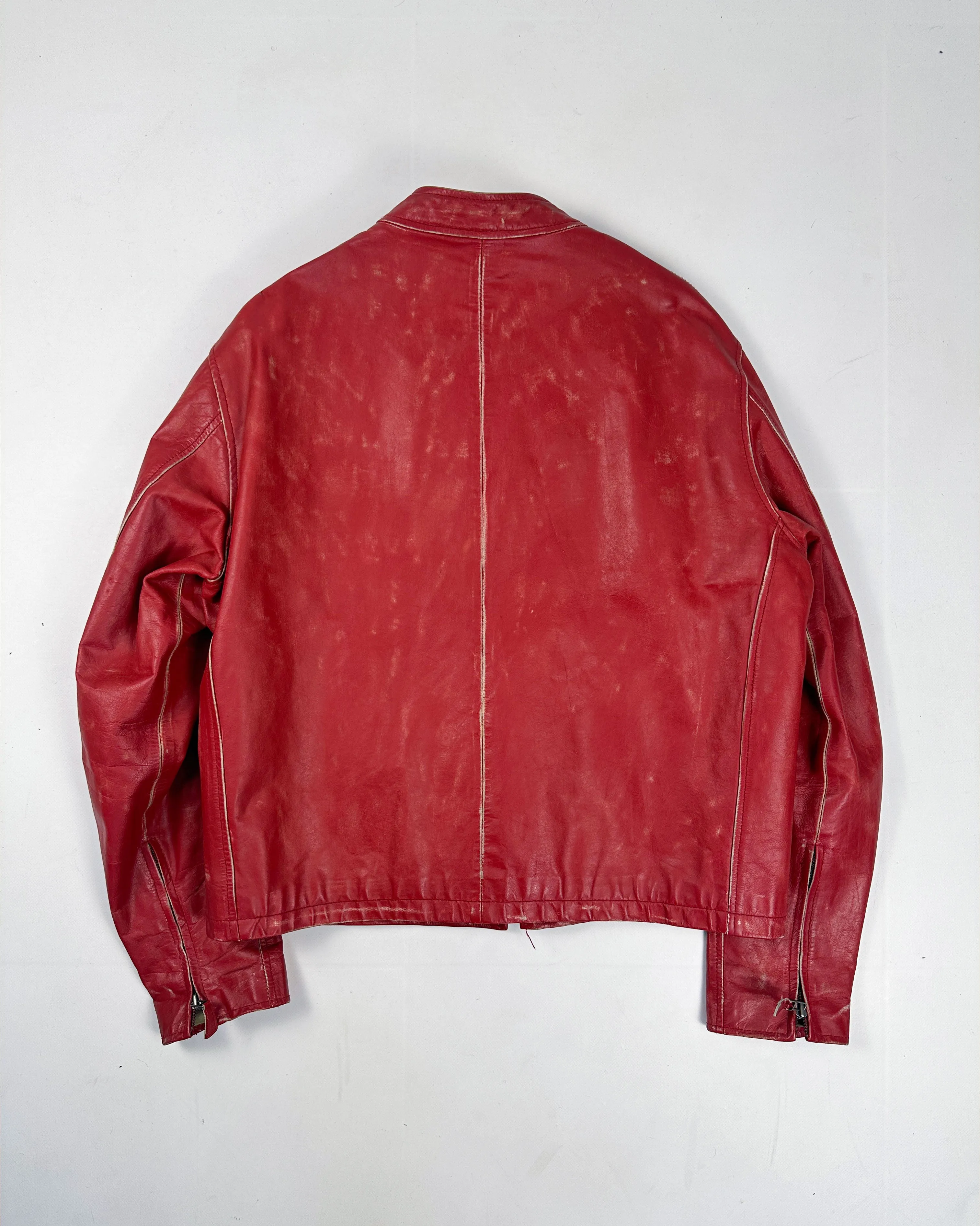 Redskins Red DIstressed Racing Leather Jacket 1990's