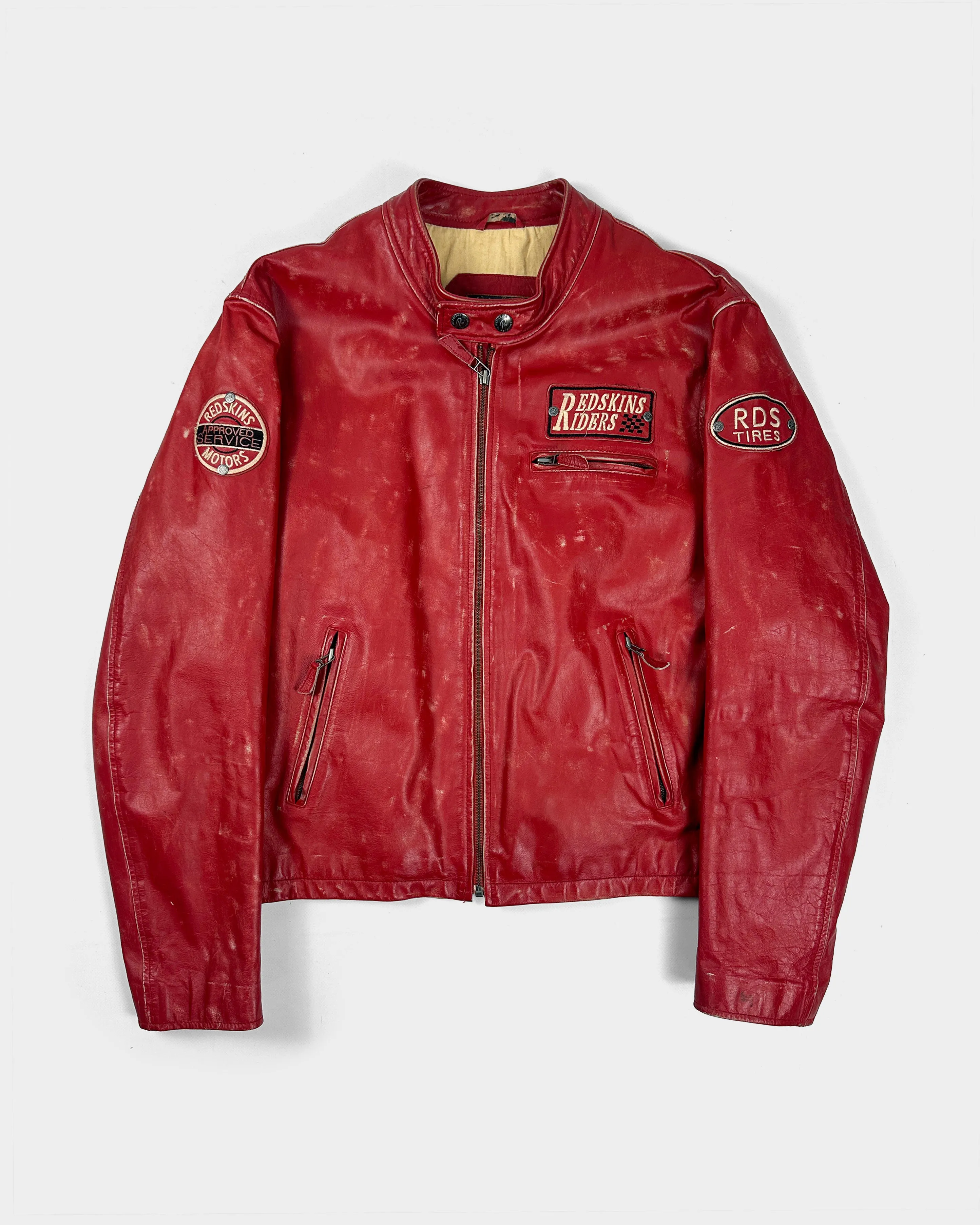 Redskins Red DIstressed Racing Leather Jacket 1990's