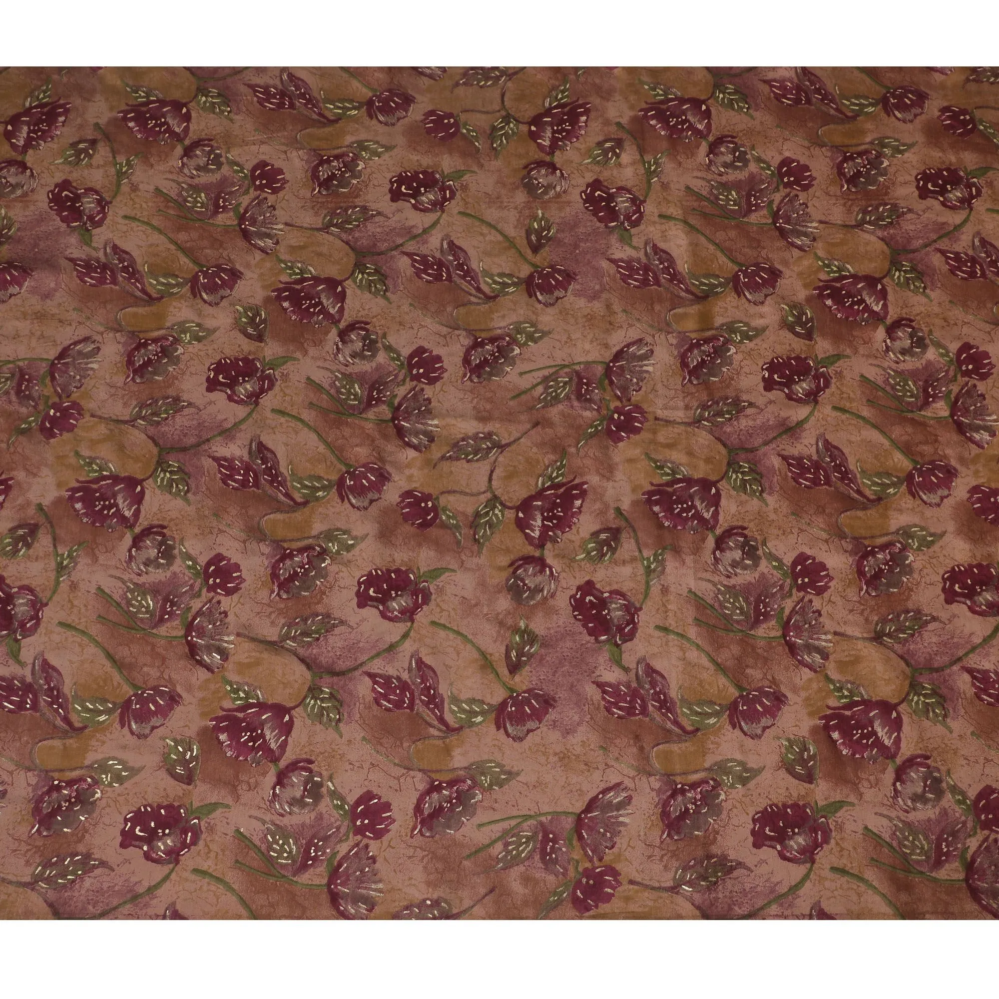 Rustic Maroon Blooms Blended Viscose Fabric - Artisanal Print, 110cm Wide, Shop Online-D18009