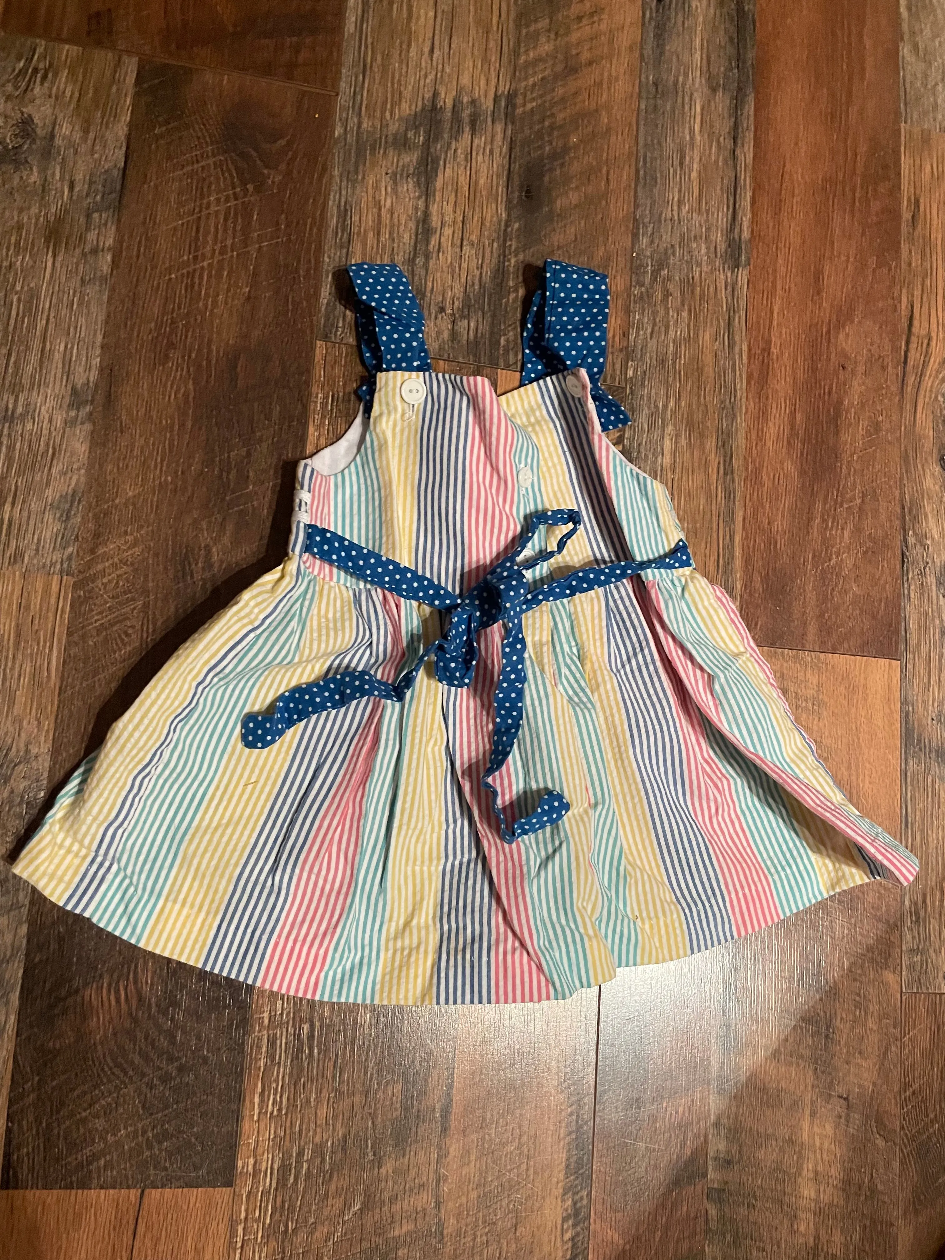 Set/2 Toddler Girls 2T Summer Spring Dress and  RomperSunflowers on Stripes and Red Cherries on Blue