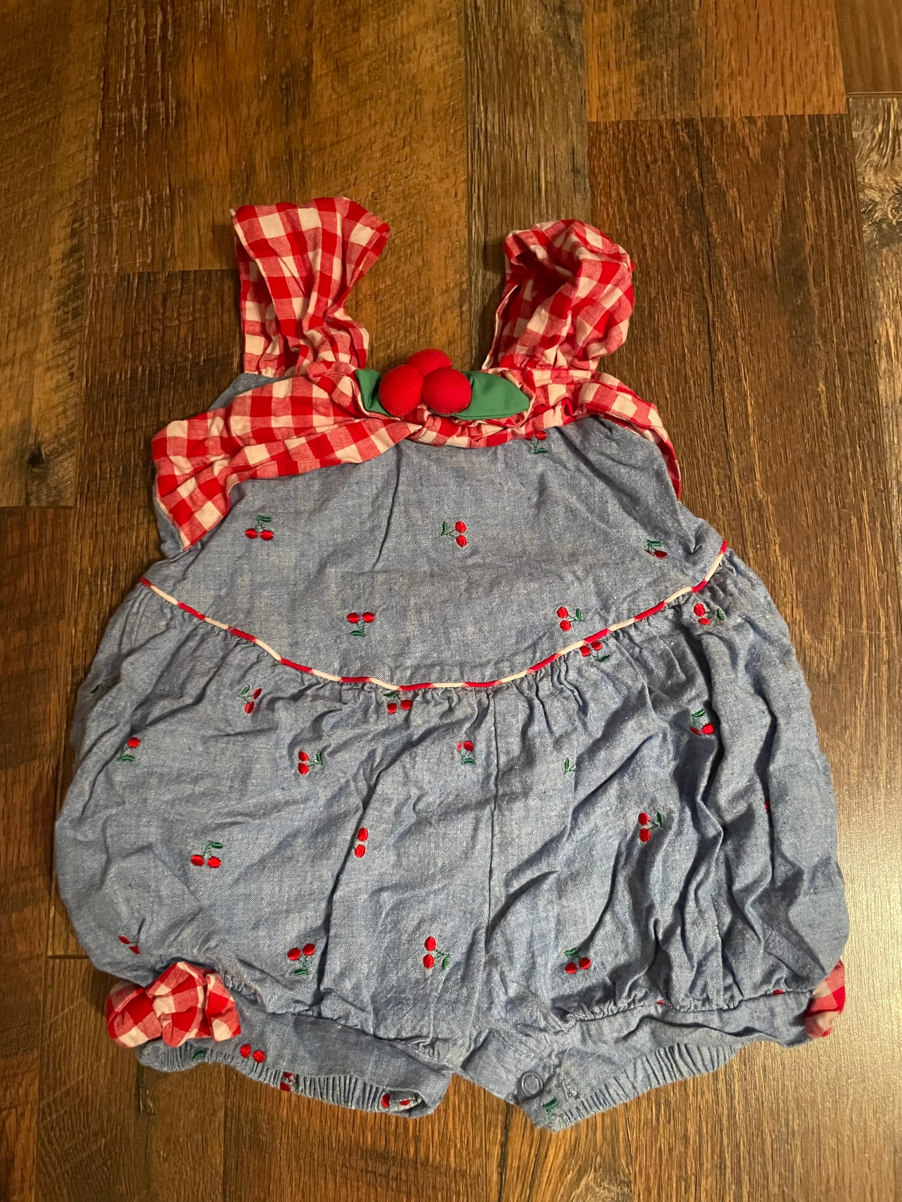 Set/2 Toddler Girls 2T Summer Spring Dress and  RomperSunflowers on Stripes and Red Cherries on Blue