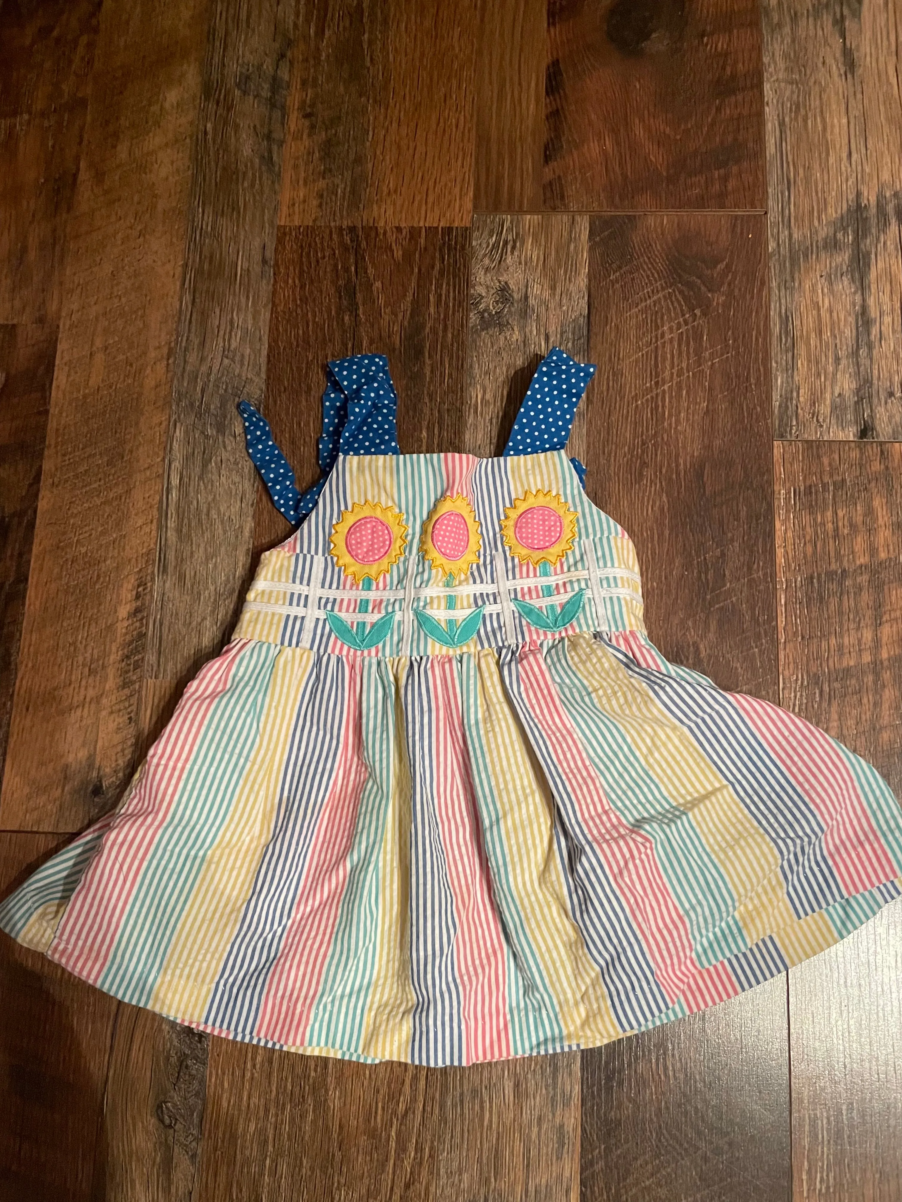 Set/2 Toddler Girls 2T Summer Spring Dress and  RomperSunflowers on Stripes and Red Cherries on Blue