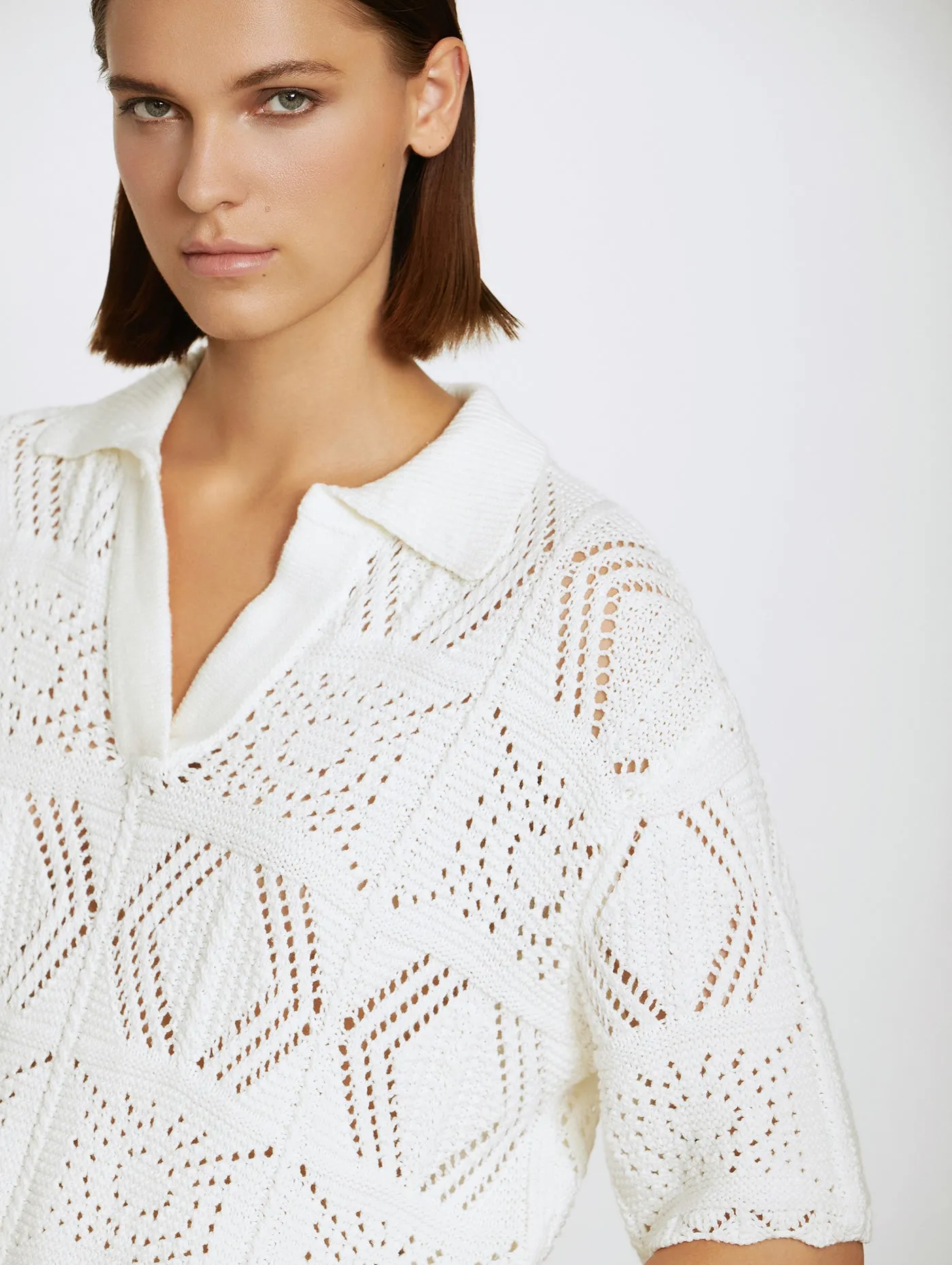 Skatie Crochet Knit Tunic in White