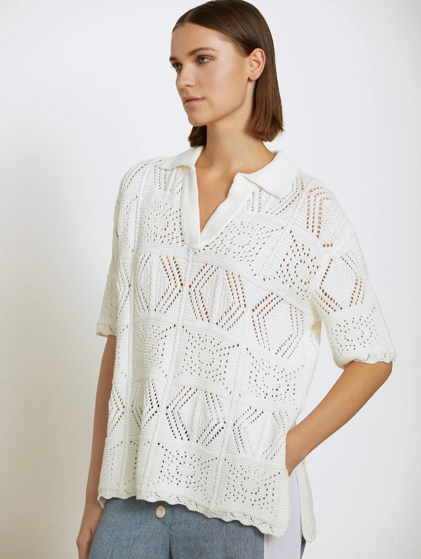 Skatie Crochet Knit Tunic in White