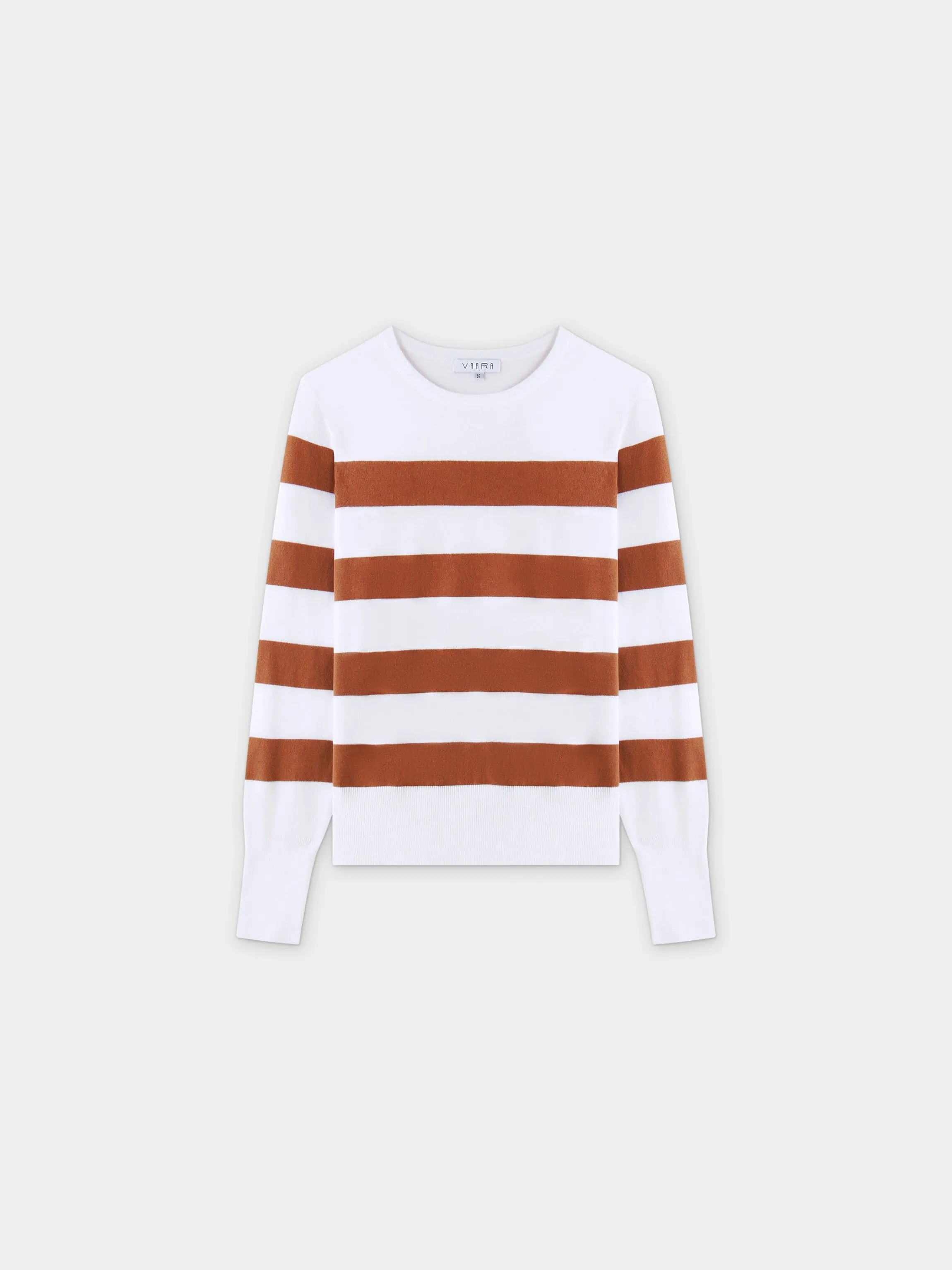 Striped Cotton Sweater-Brown