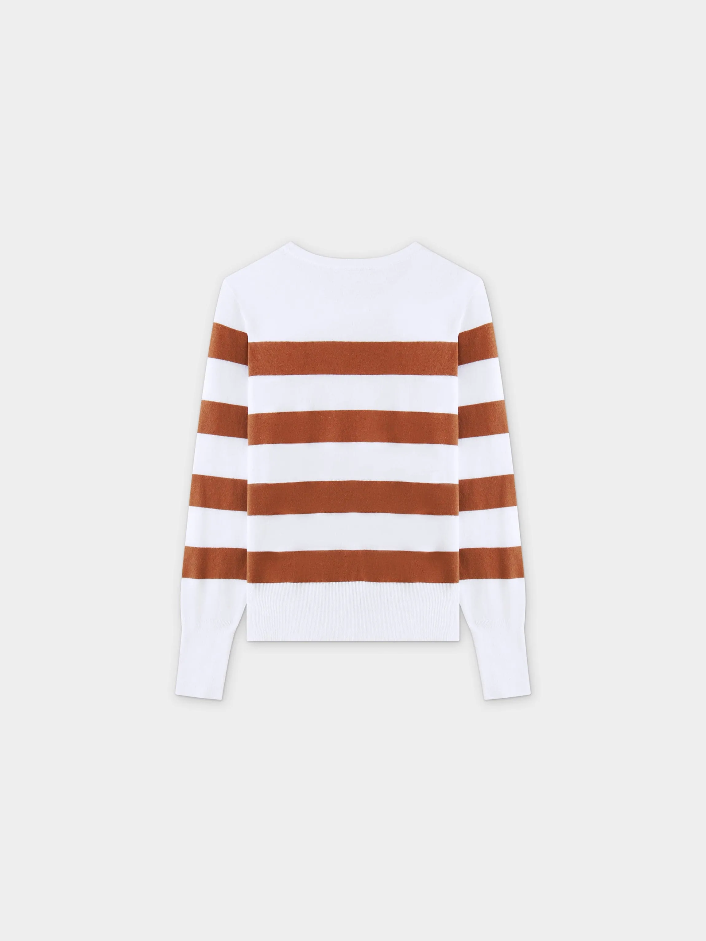 Striped Cotton Sweater-Brown