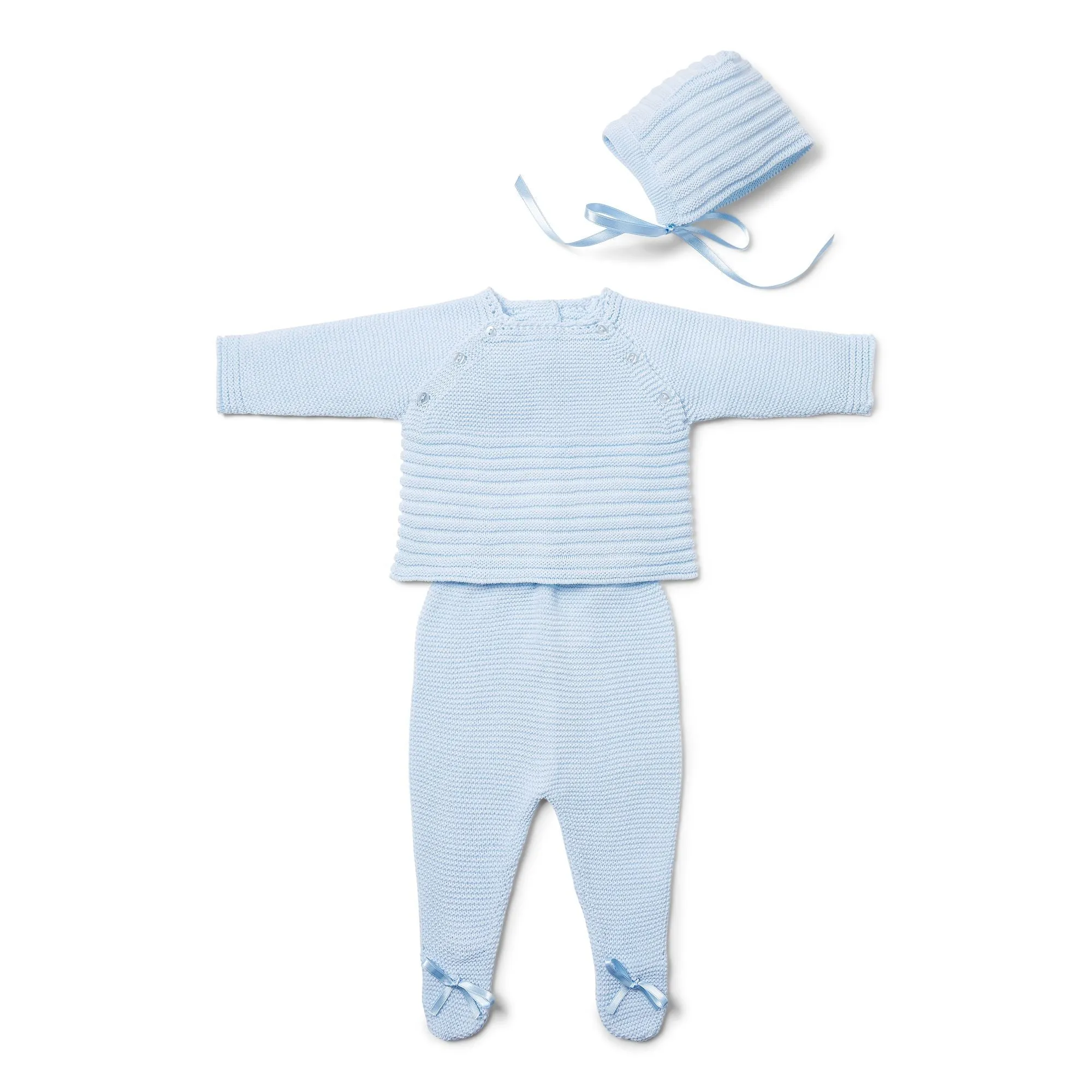 Striped Pattern Baby Knitted Set in Blue Sky