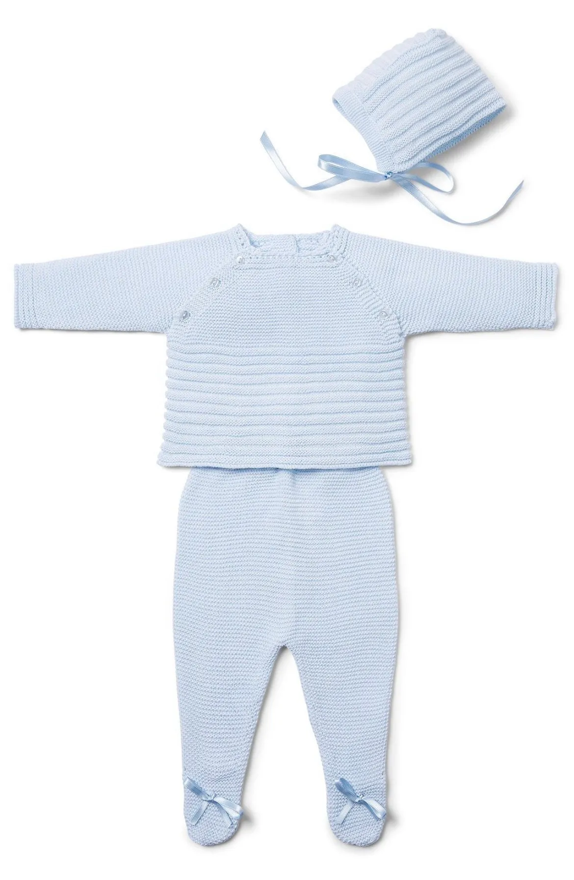 Striped Pattern Baby Knitted Set in Blue Sky