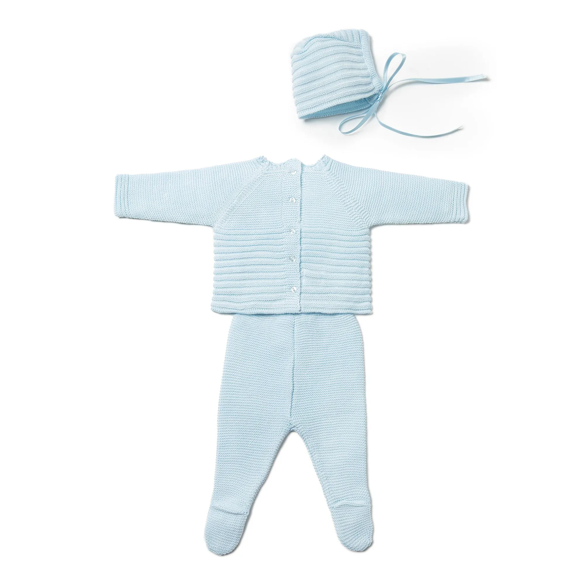 Striped Pattern Baby Knitted Set in Blue Sky