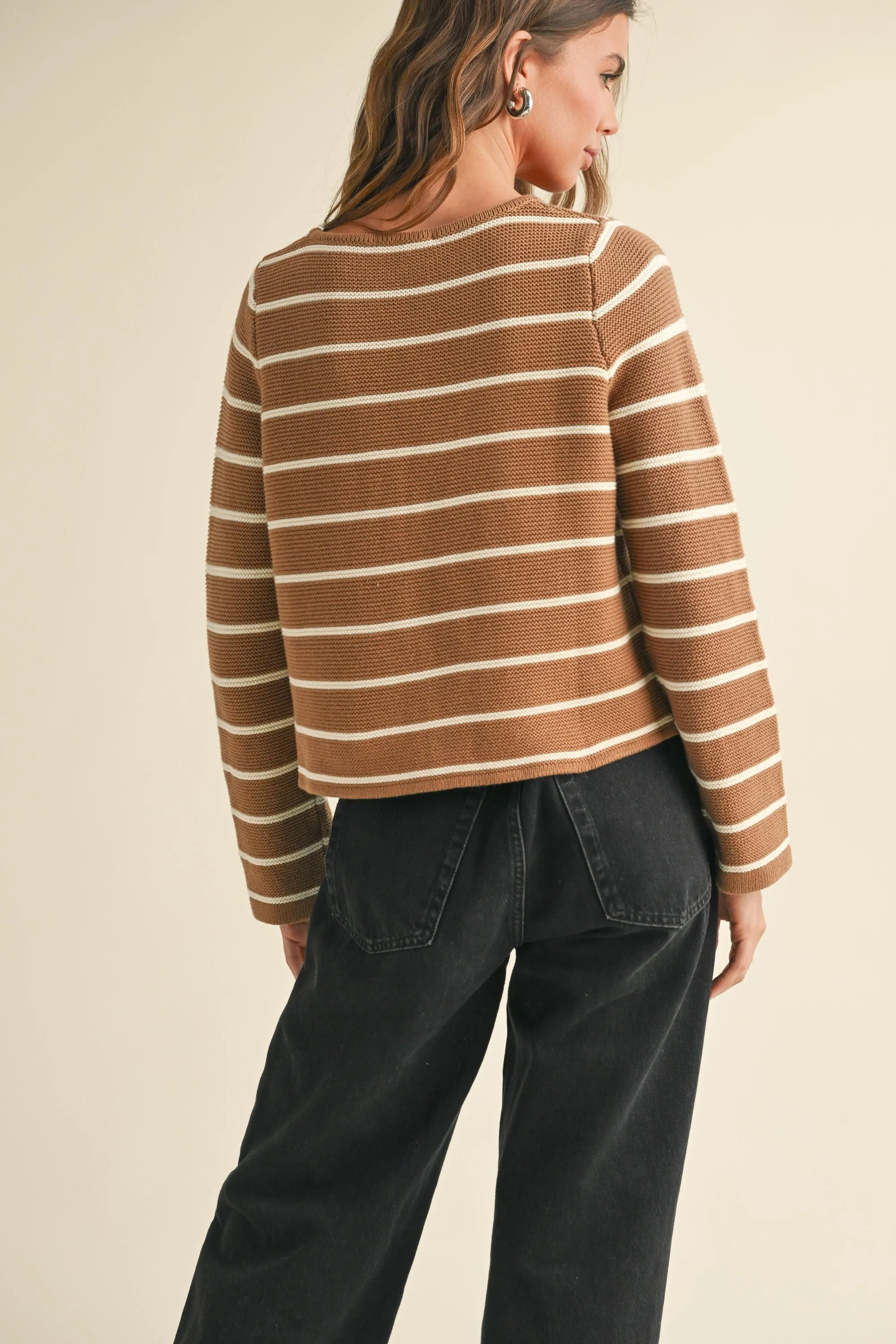 STRIPED TIED FRONT CARDIGAN