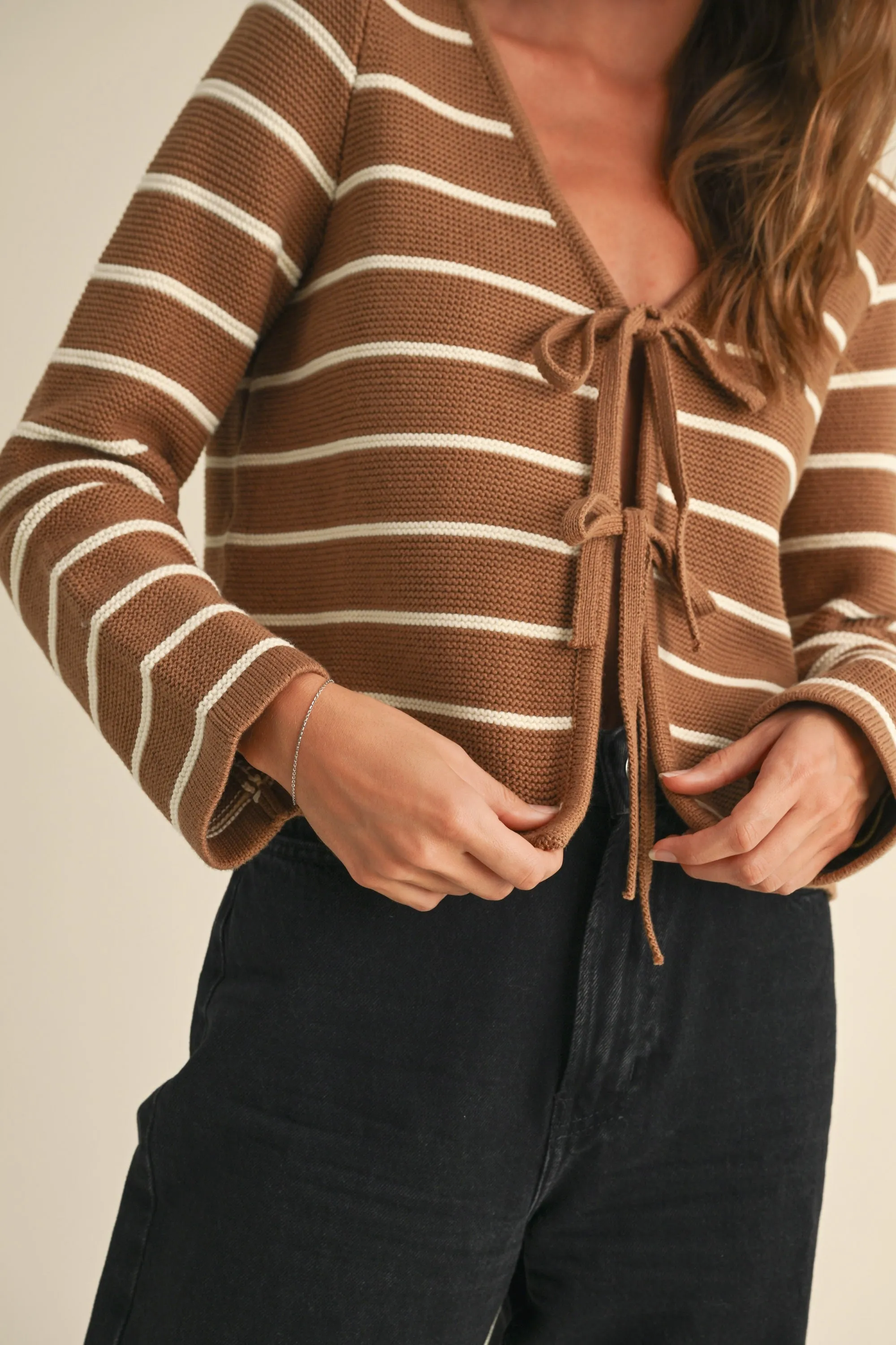 STRIPED TIED FRONT CARDIGAN