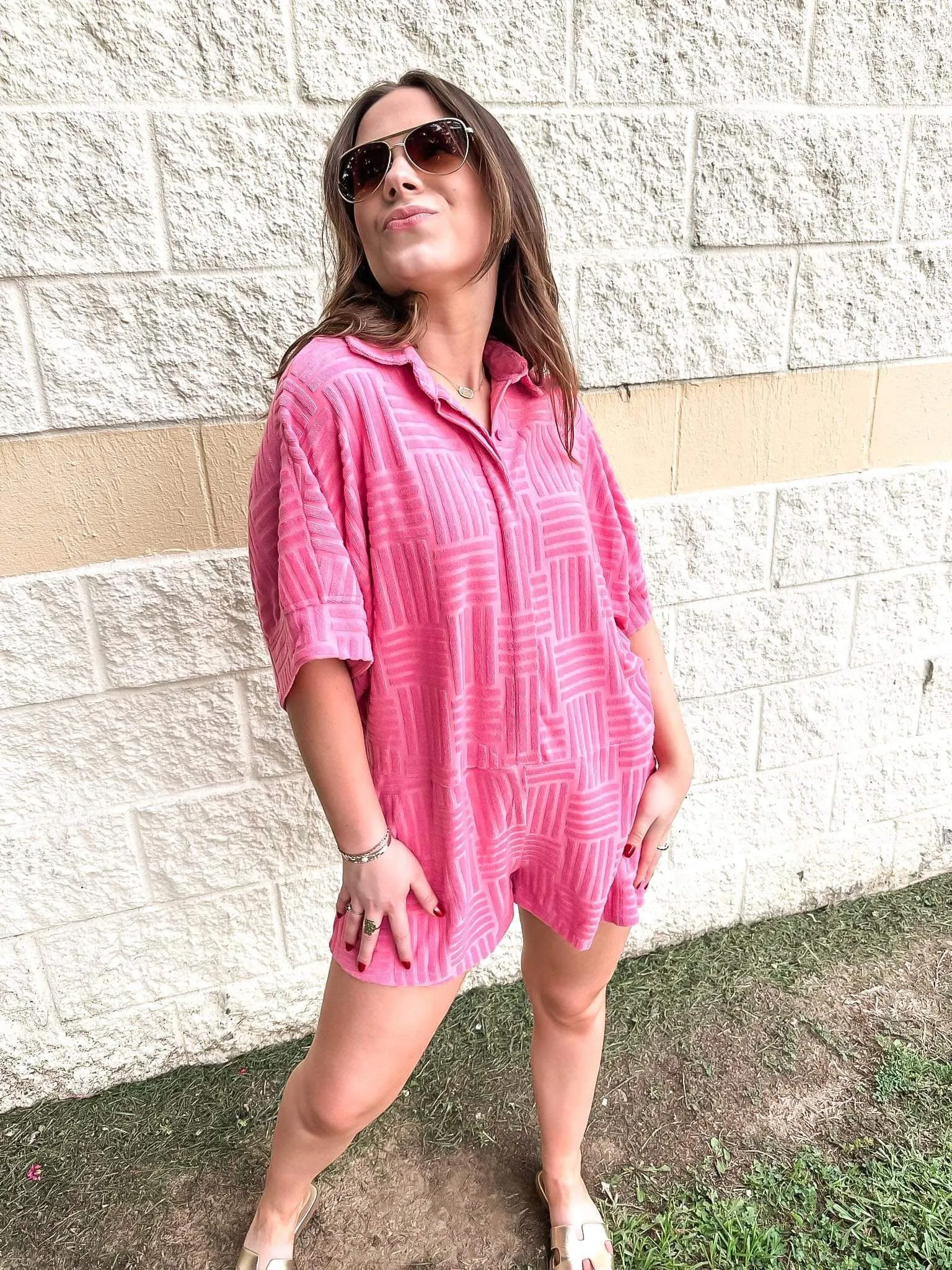 Summer Time Blues Romper Pink