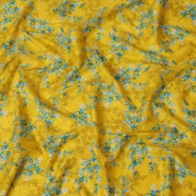 Sunny Marigold Uragiri Cotton Voile Fabric with Blue Floral Print, 110 cm Wide - Indian Textile Splendor-D18984