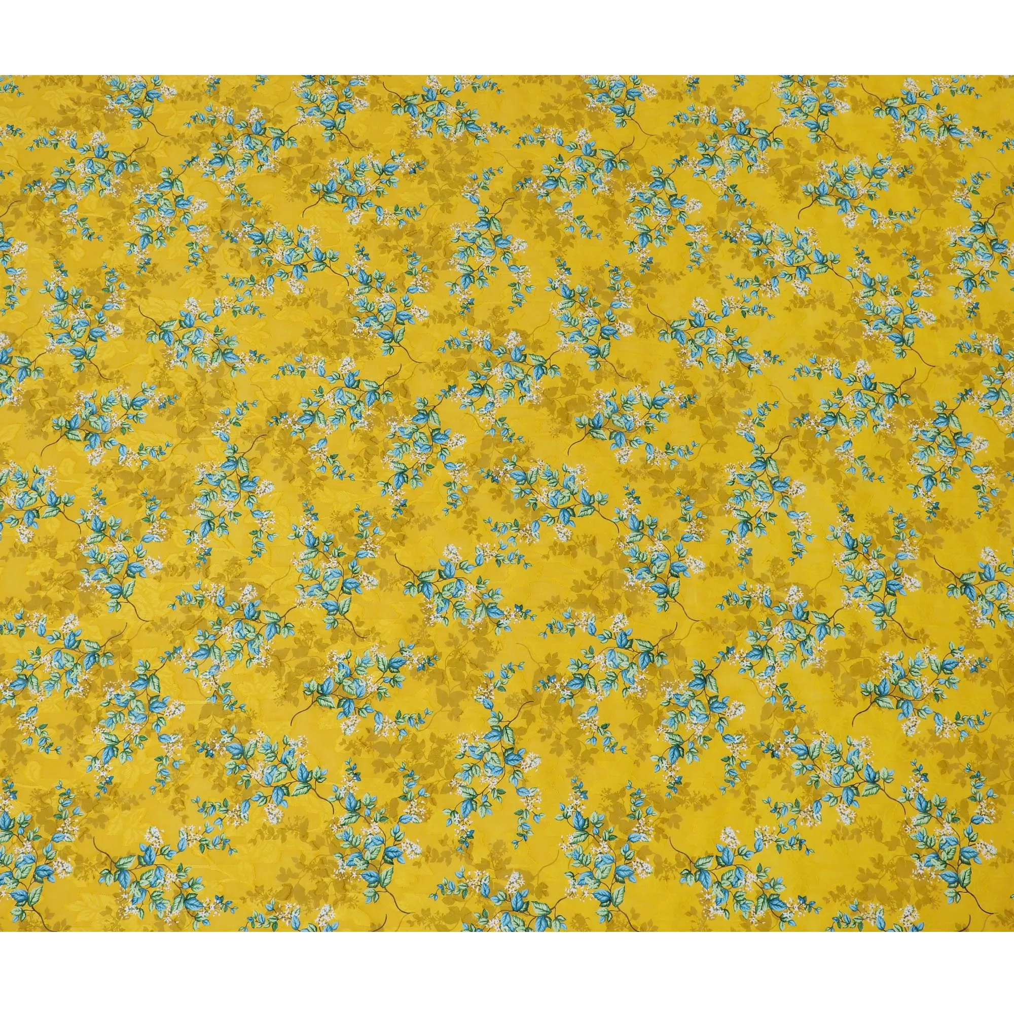 Sunny Marigold Uragiri Cotton Voile Fabric with Blue Floral Print, 110 cm Wide - Indian Textile Splendor-D18984