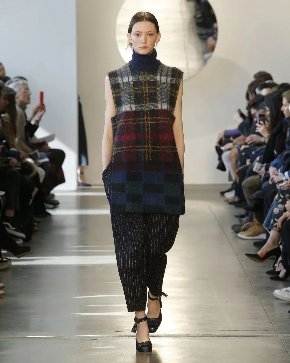 Suno Sleeveless Multicolored Plaid Mohair Tunic