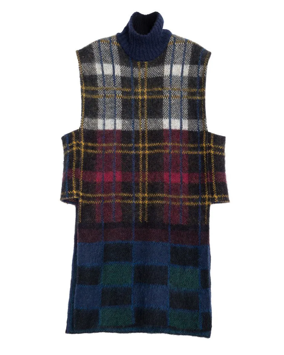 Suno Sleeveless Multicolored Plaid Mohair Tunic