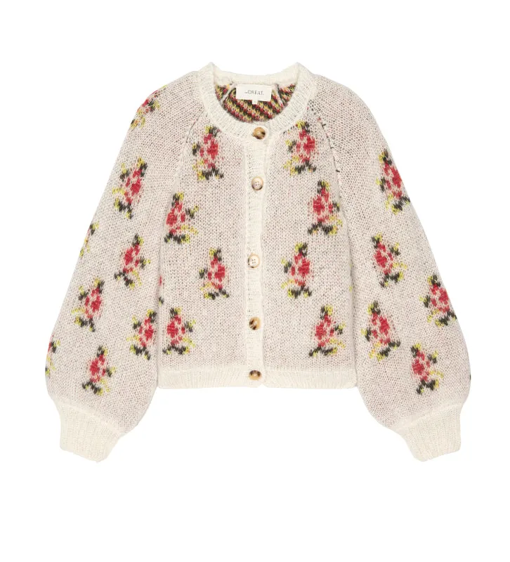 The Great - Carousel Cardigan in White Heirloom Rose