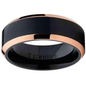 Titanium rings Oliveti Black Titanium and Rose Gold Men's Brushed Comfort Fit Band