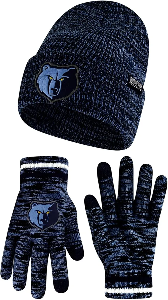 Ultra Game NBA Official Men's Super Soft Winter Beanie Knit Hat with Extra Warm Touch Screen Gloves, Memphis Grizzlies, Team Color|Memphis Grizzlies