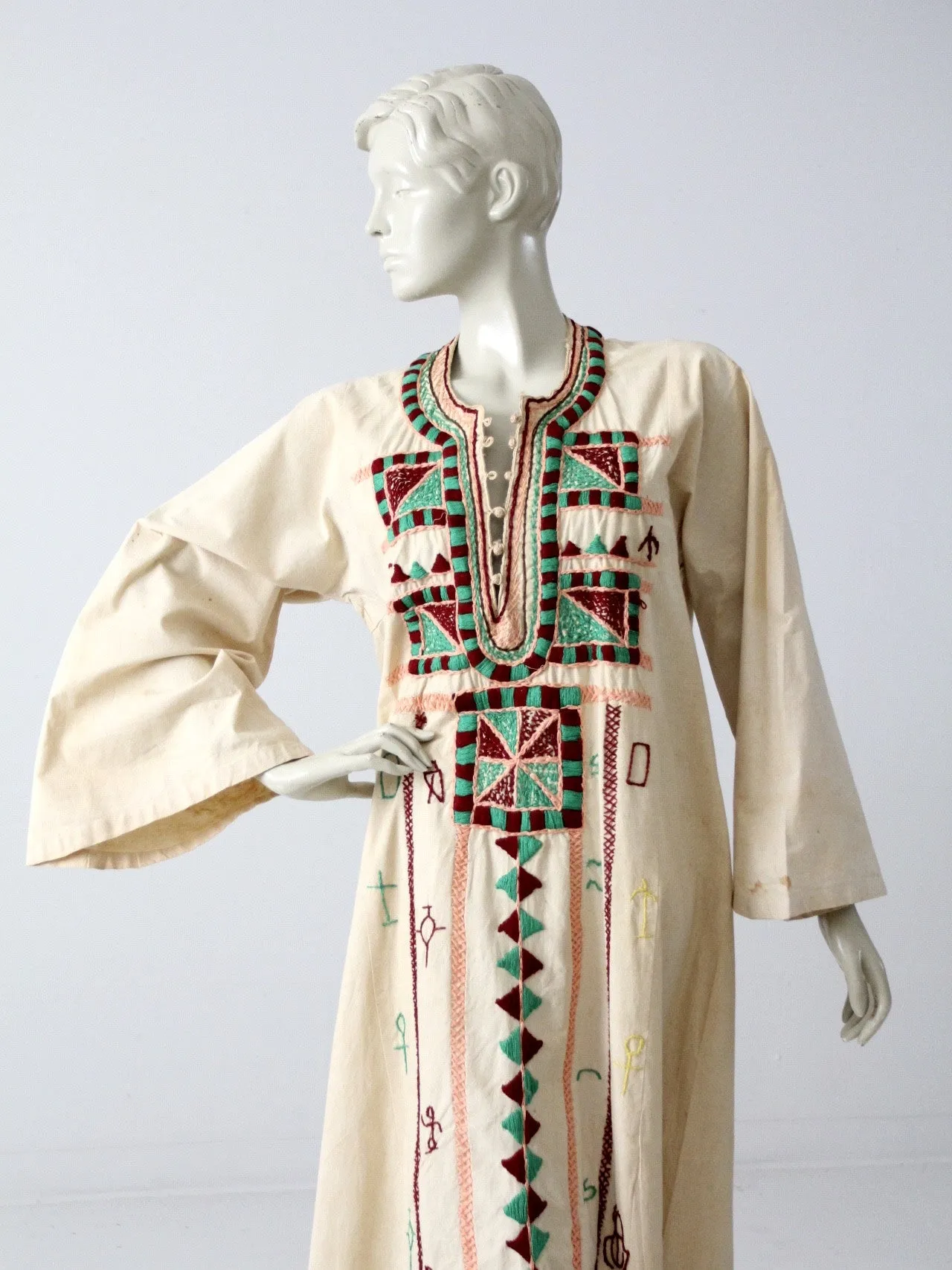 vintage kurta, long embroidered tunic dress