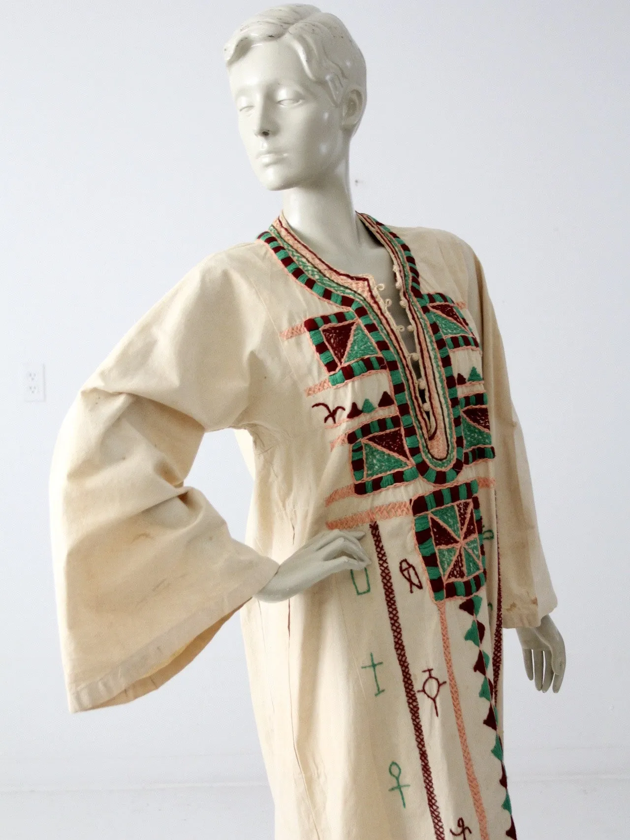 vintage kurta, long embroidered tunic dress