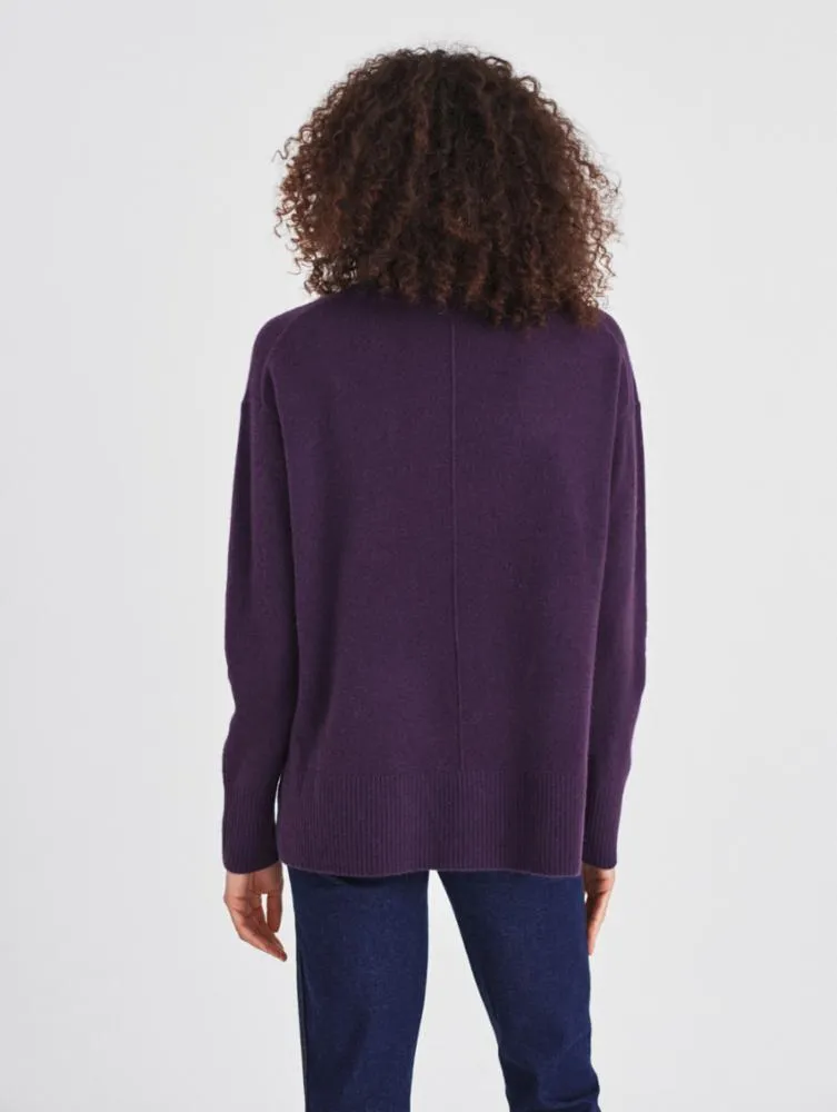 White   Warren - Cashmere Rib Trim Standneck in Aubergine