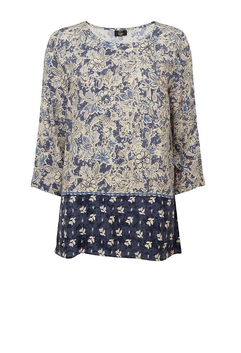 Woodcut Floral Border Izzy Tunic - Blue Mix