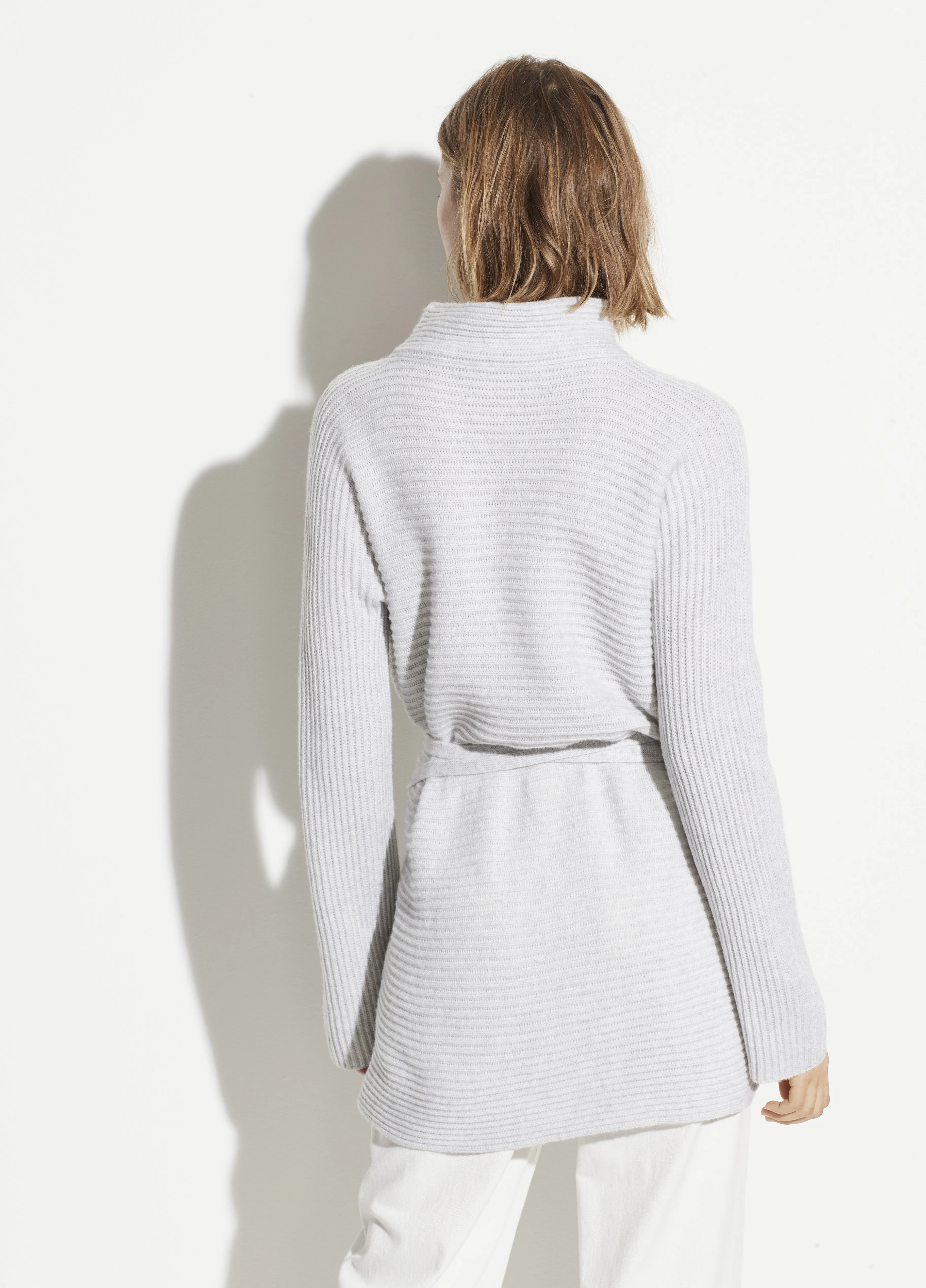 Wool Cashmere Tie Front Tunic in Heather Platinum