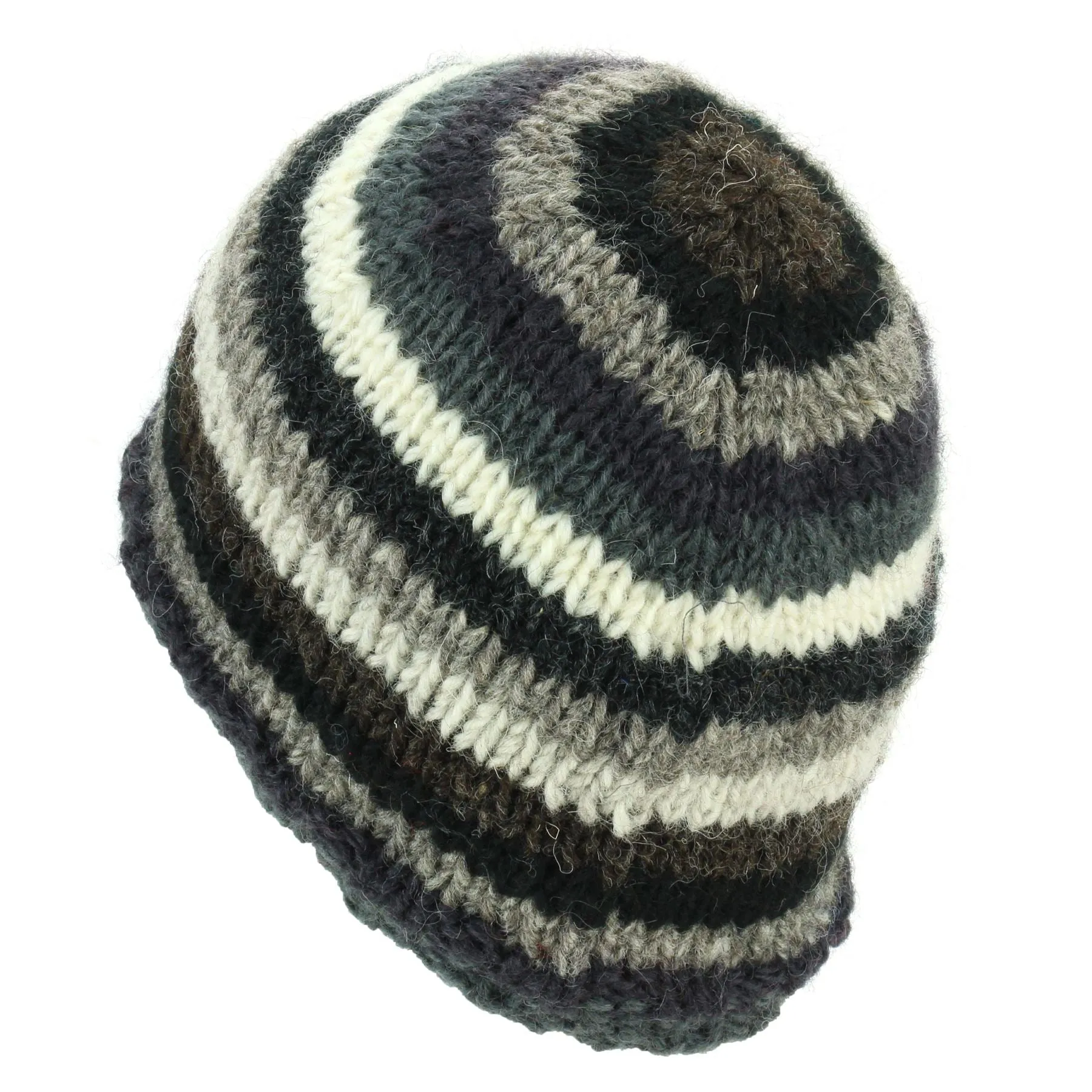 Wool Knit Beanie Hat - Stripe Greys